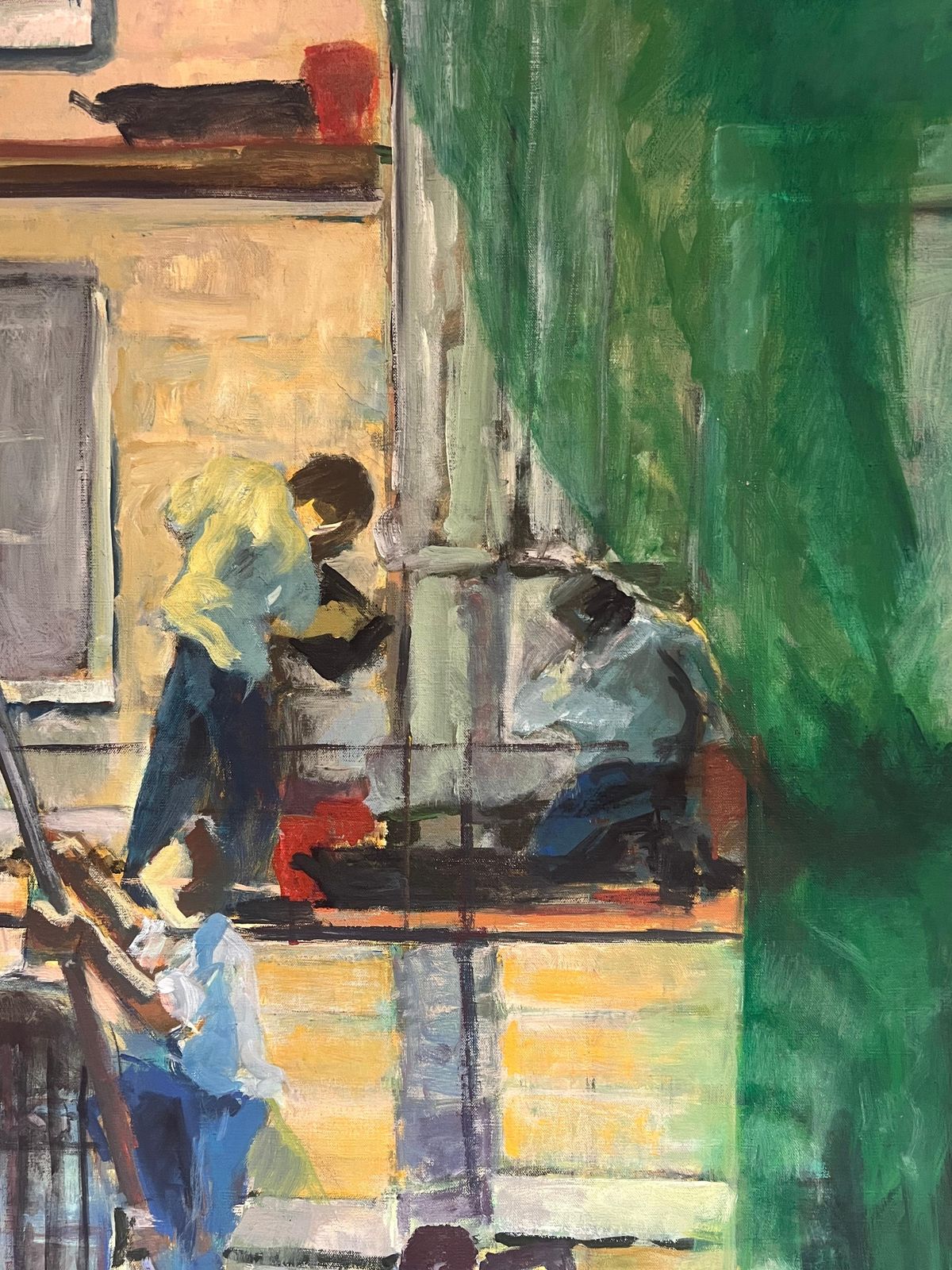 French Schoolhuge 1970's French Oil Painting Figurative Oil Painting Workers On Scaffolding1970's photo 2294.0
