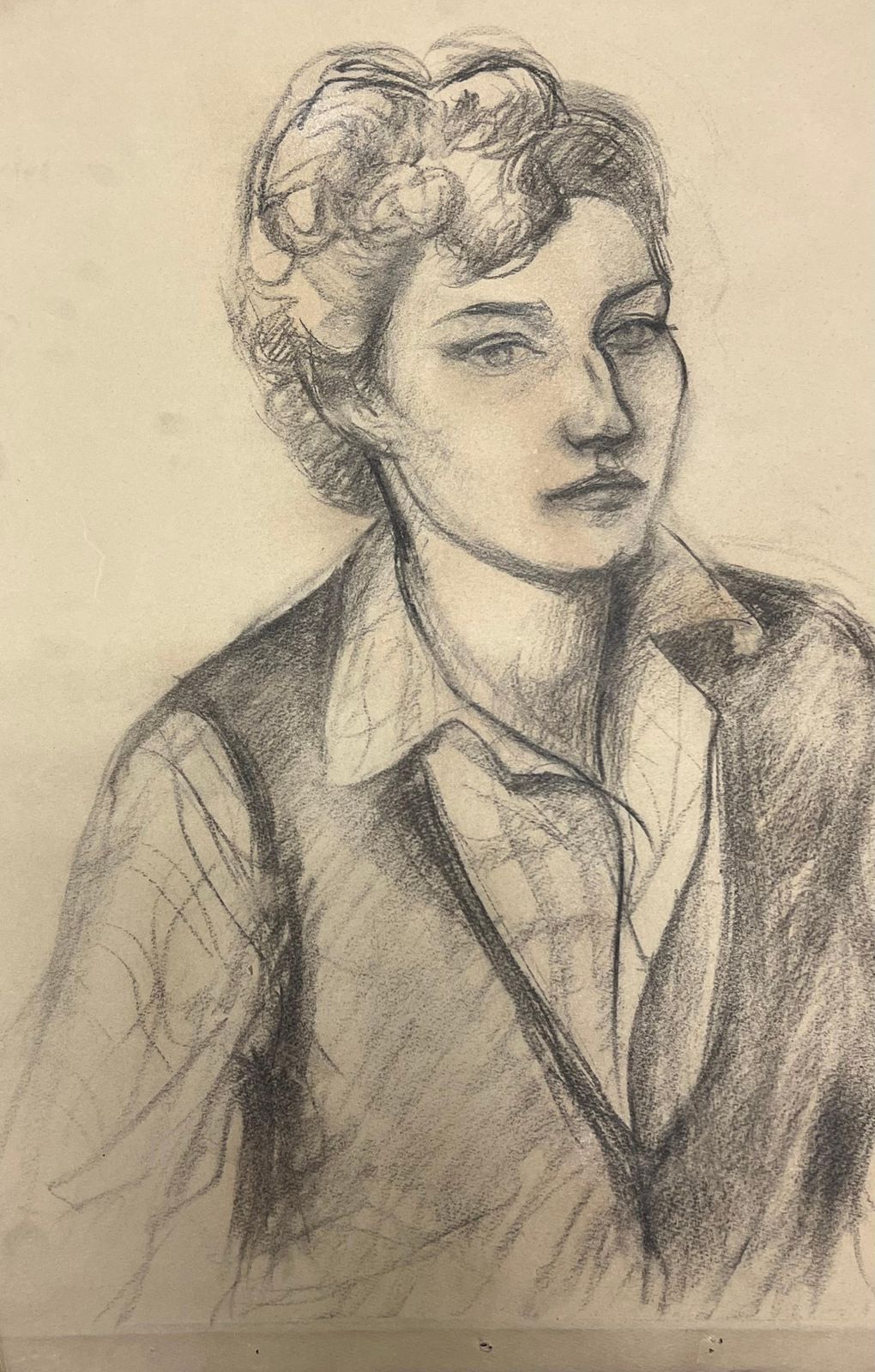 Josine Vignonmid Century French Charcoal Portrait Of A Thoughtful Woman1945 photo Art