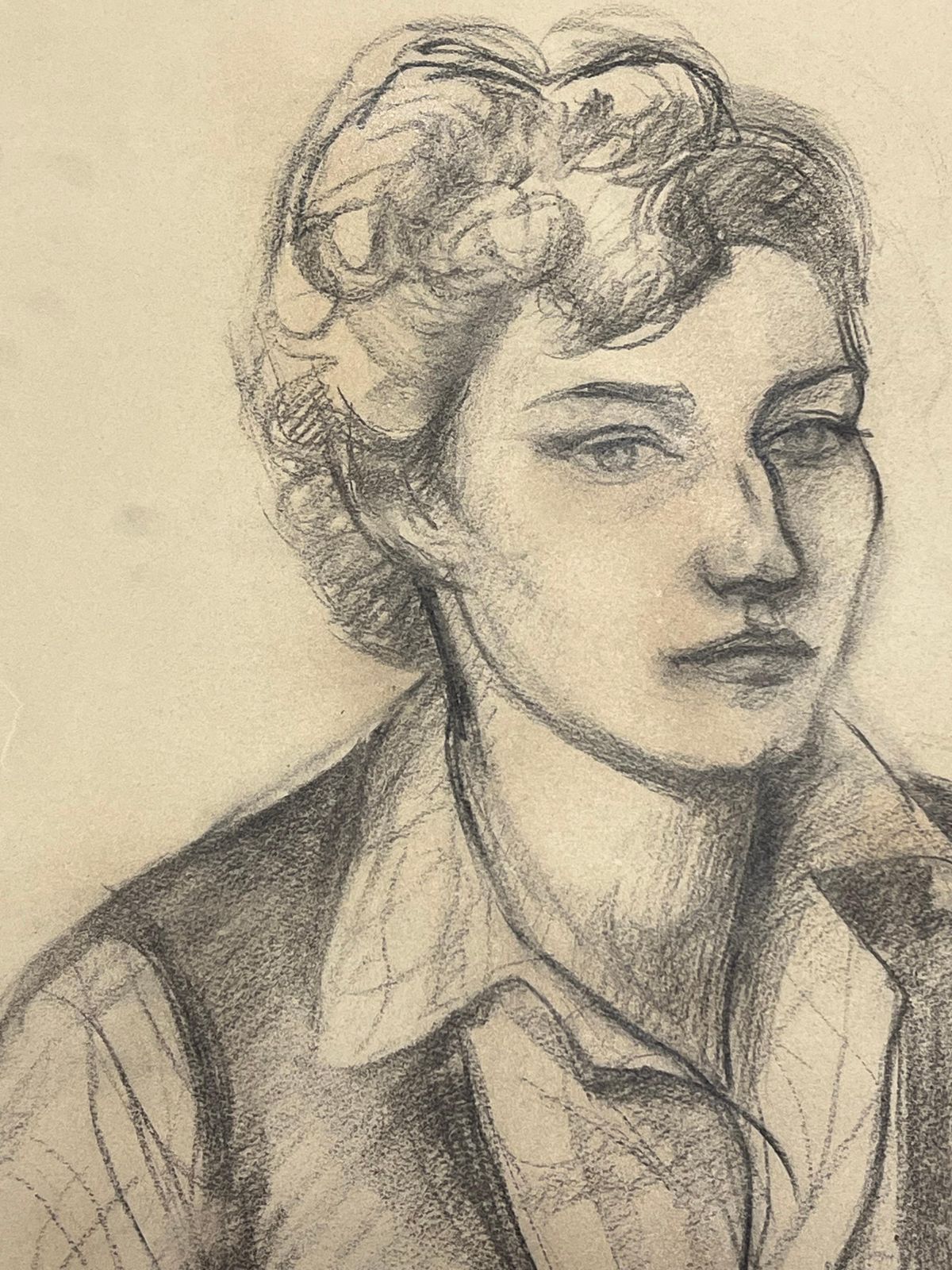 Josine Vignonmid Century French Charcoal Portrait Of A Thoughtful Woman1945 photo vinterior