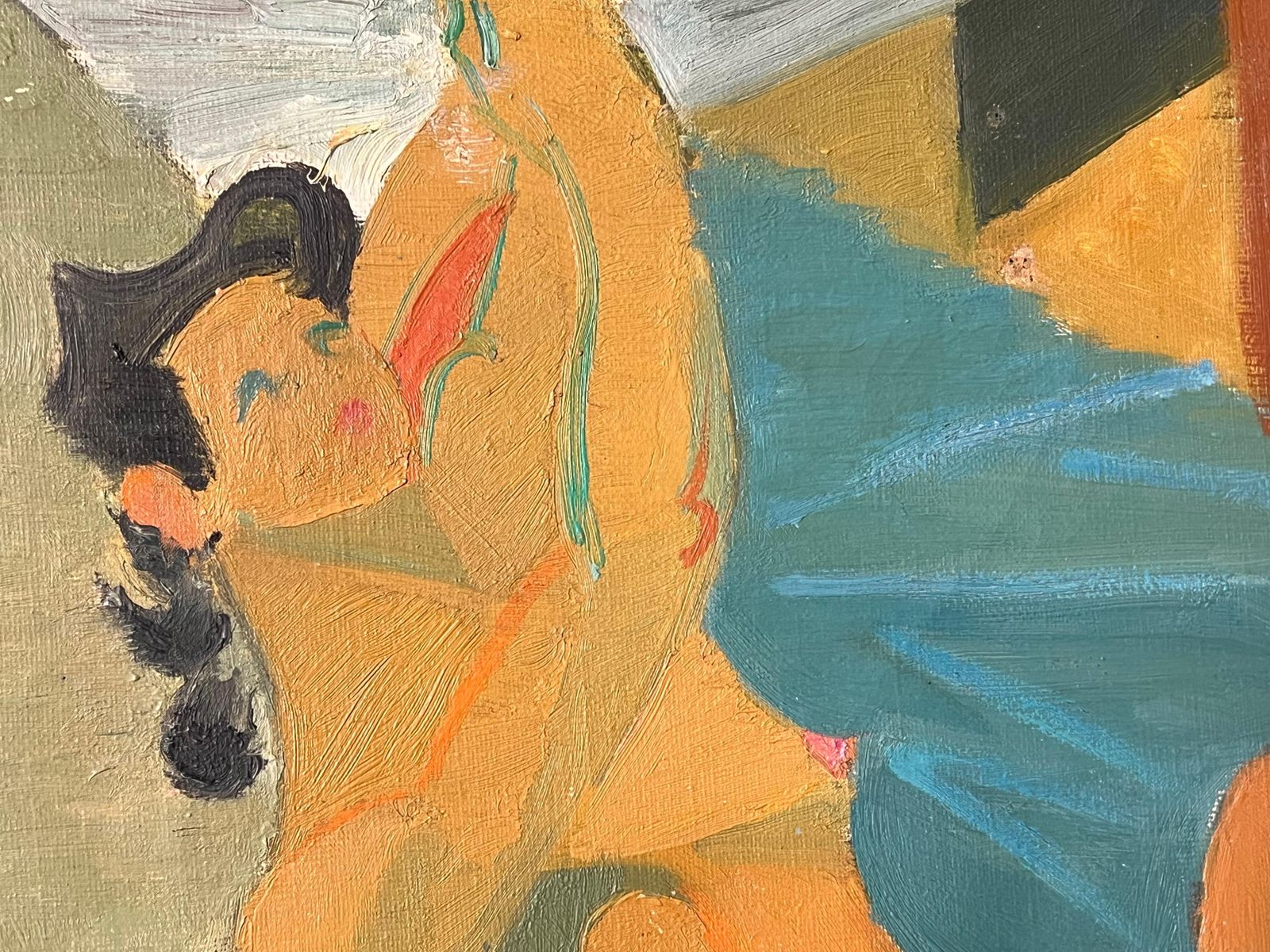 Therese Hummelmid 20th Century French Oil Painting Cubist Portrait Of Nude Lady Signed1954 photo for sale