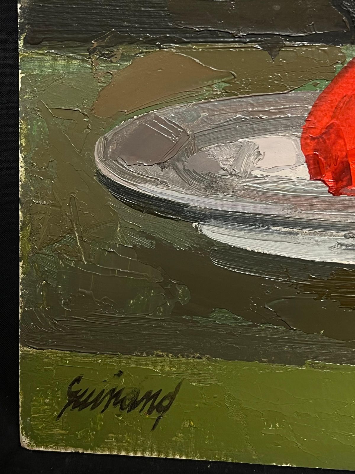 René Guinand (1892 1983)large French Modernist Oil Painting Vibrant Still Life Red Green Orange1967 photo 856.0