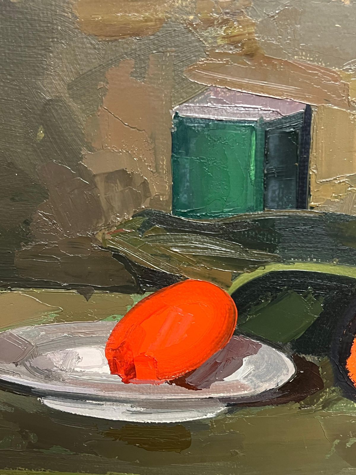 René Guinand (1892 1983)large French Modernist Oil Painting Vibrant Still Life Red Green Orange1967 photo buy