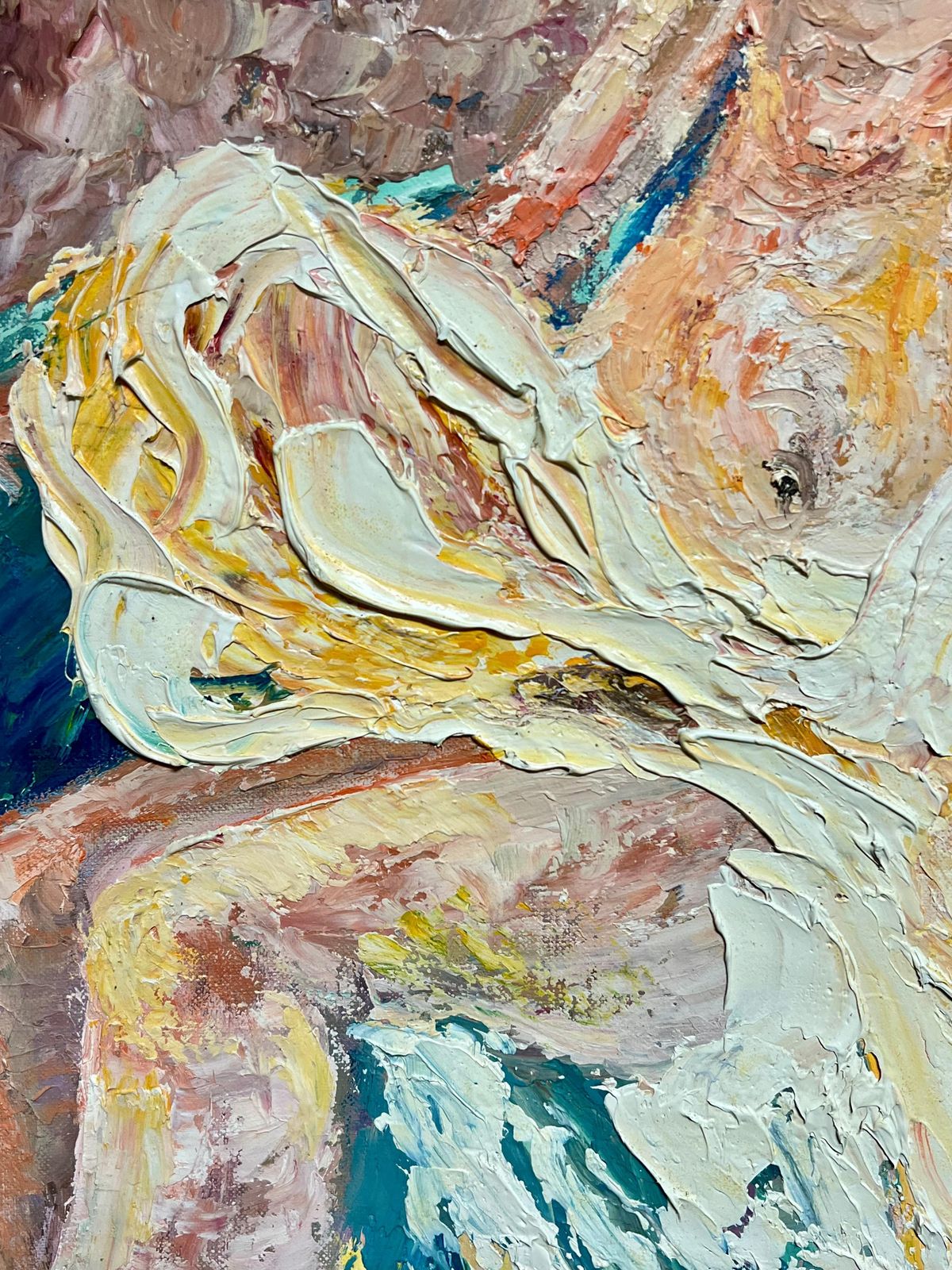 French School1970's French Post Impressionist Reclining Nude Thick Impasto Oil Painting1970's photo Art
