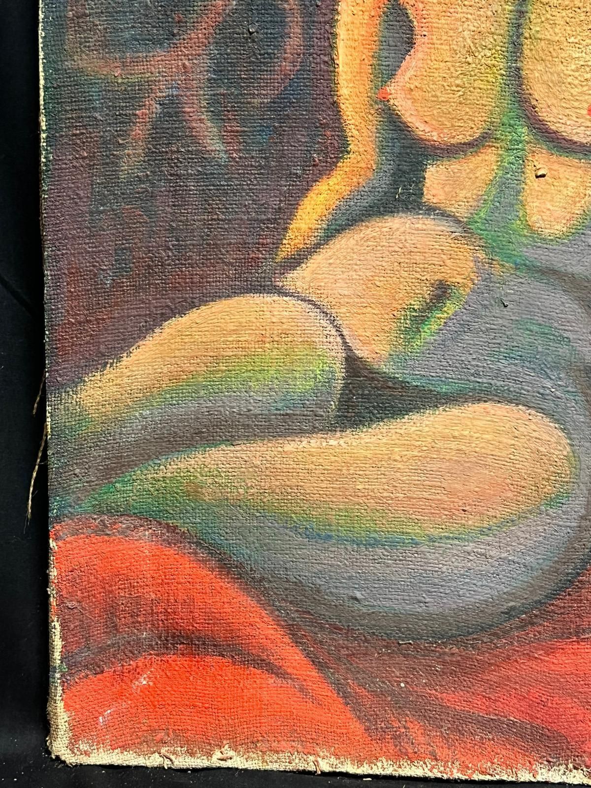 French School1950's French Surrealist Signed Huge Oil Painting Nudes Dreamscape With Skeleton1958 photo vinterior