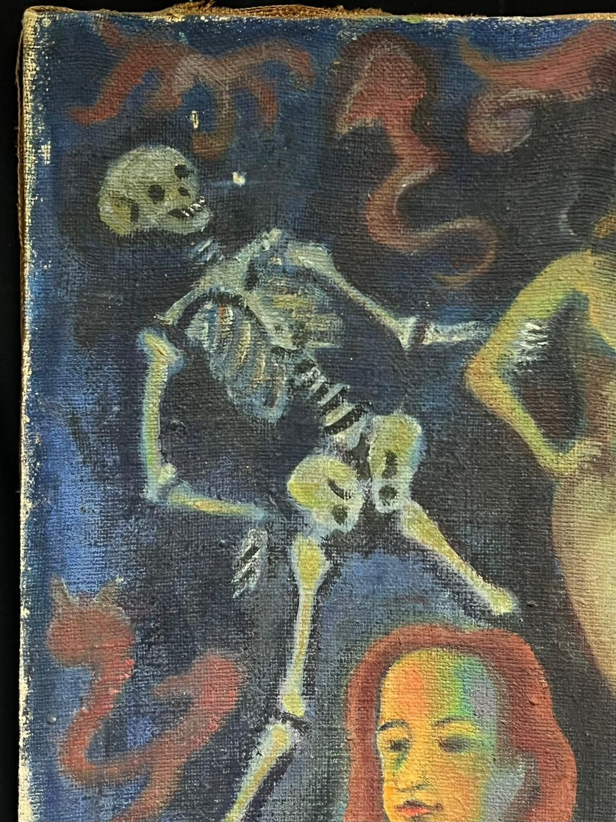 photo furniture French School1950's French Surrealist Signed Huge Oil Painting Nudes Dreamscape With Skeleton1958