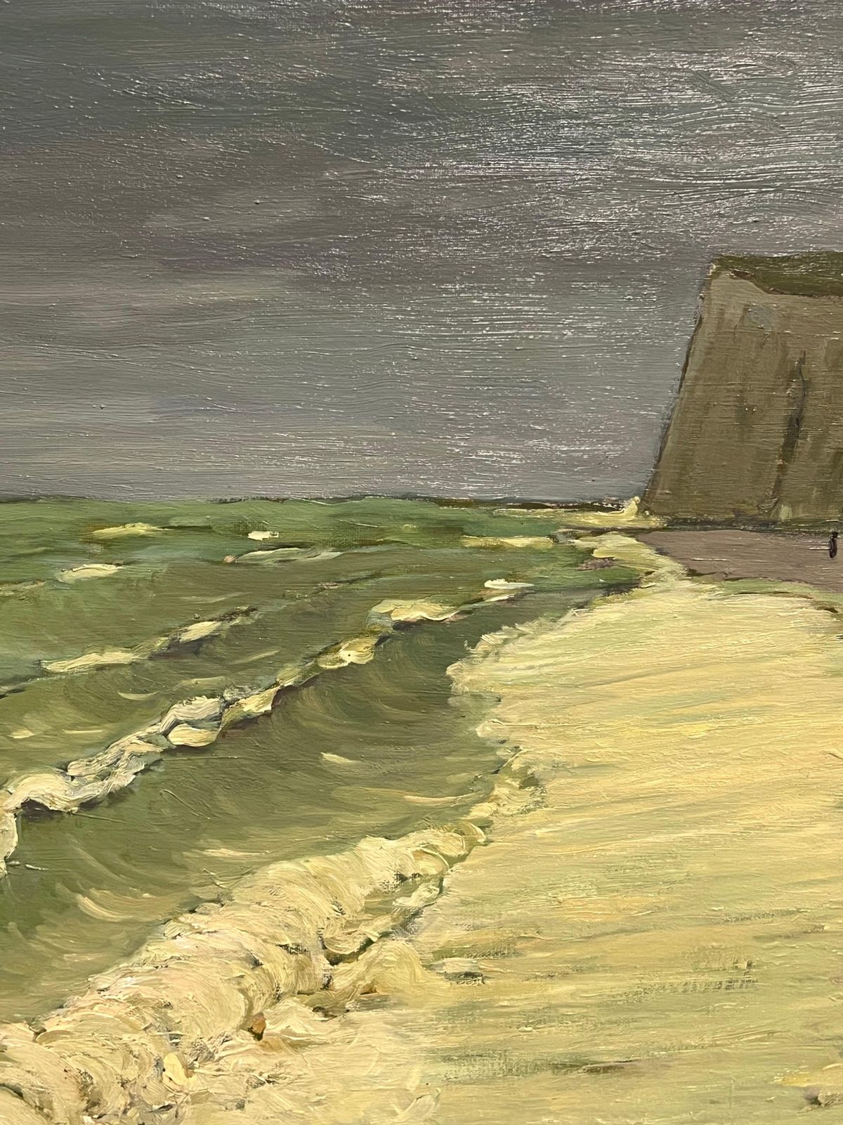 Guy Pichonwindy Shoreline French Coastal Scene With Cliffs & Green Rolling Waves Normandy1991 photo vinterior