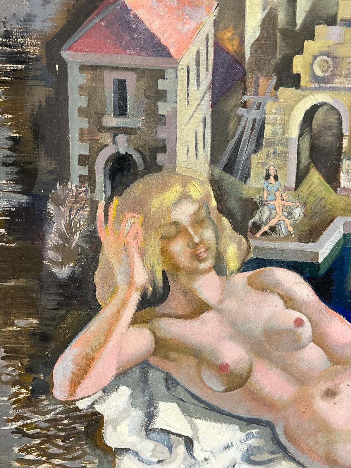 French Schoolhuge 1950's French Nude Venus In Classical Architectural Dreamscape Mythical1950's photo vinterior