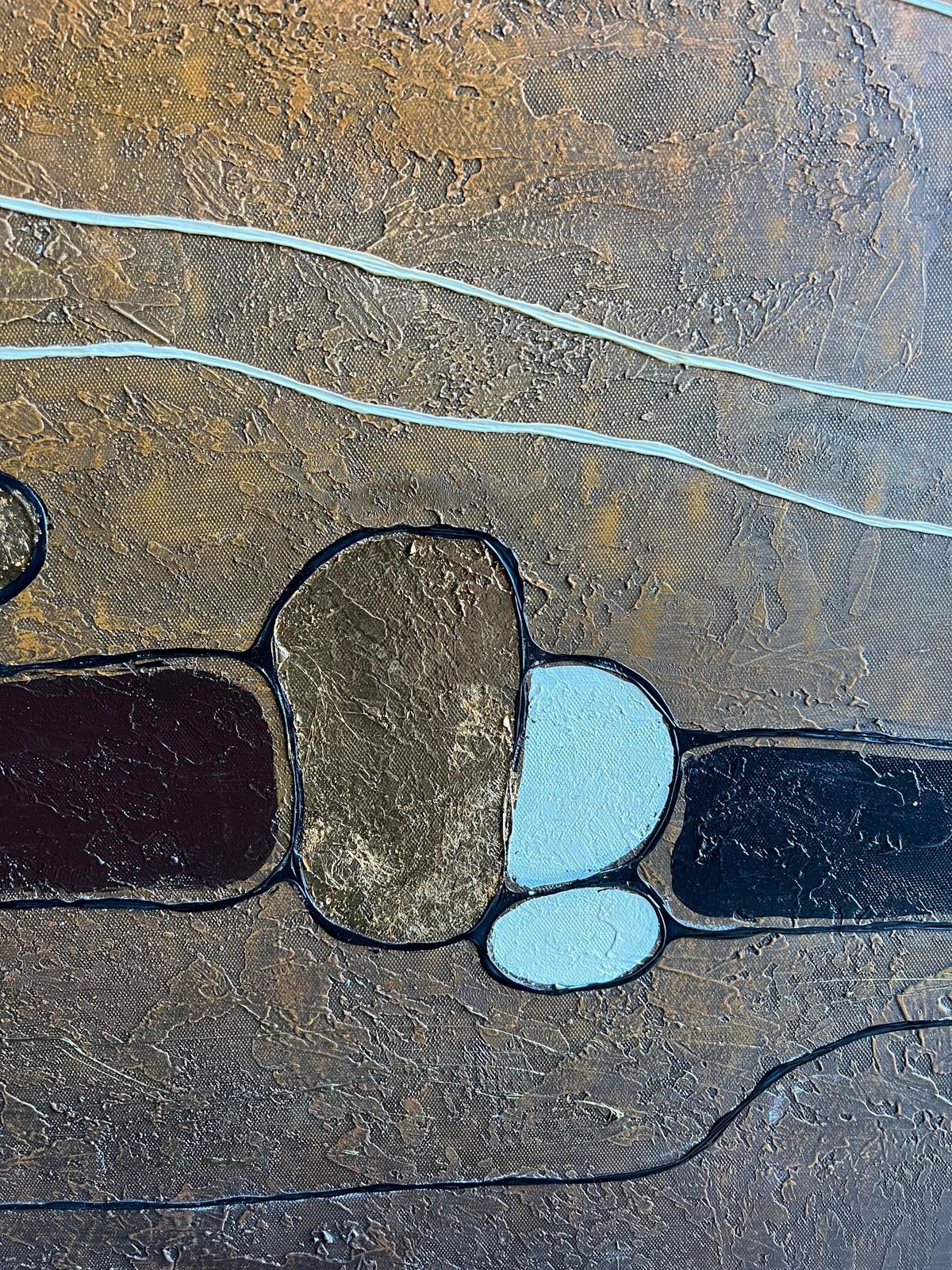French Schoolhuge Contemporary Abstract Landscape With Gold Brown Earth Tones Oil Painting photo 3262.0