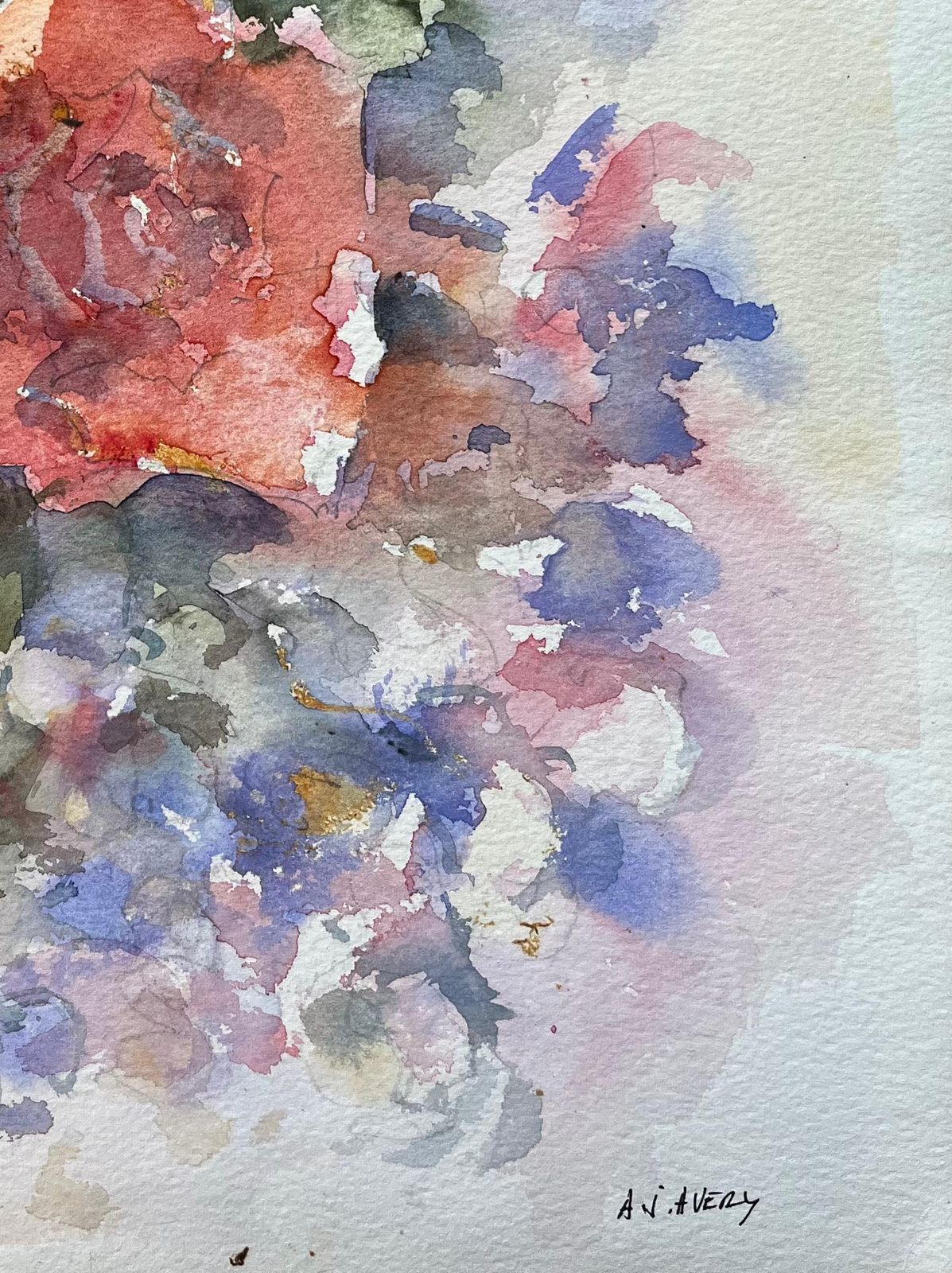 Anthony Averybritish Impressionist Watercolor Of A Bouquet Of Vibrant Roses photo 255.0