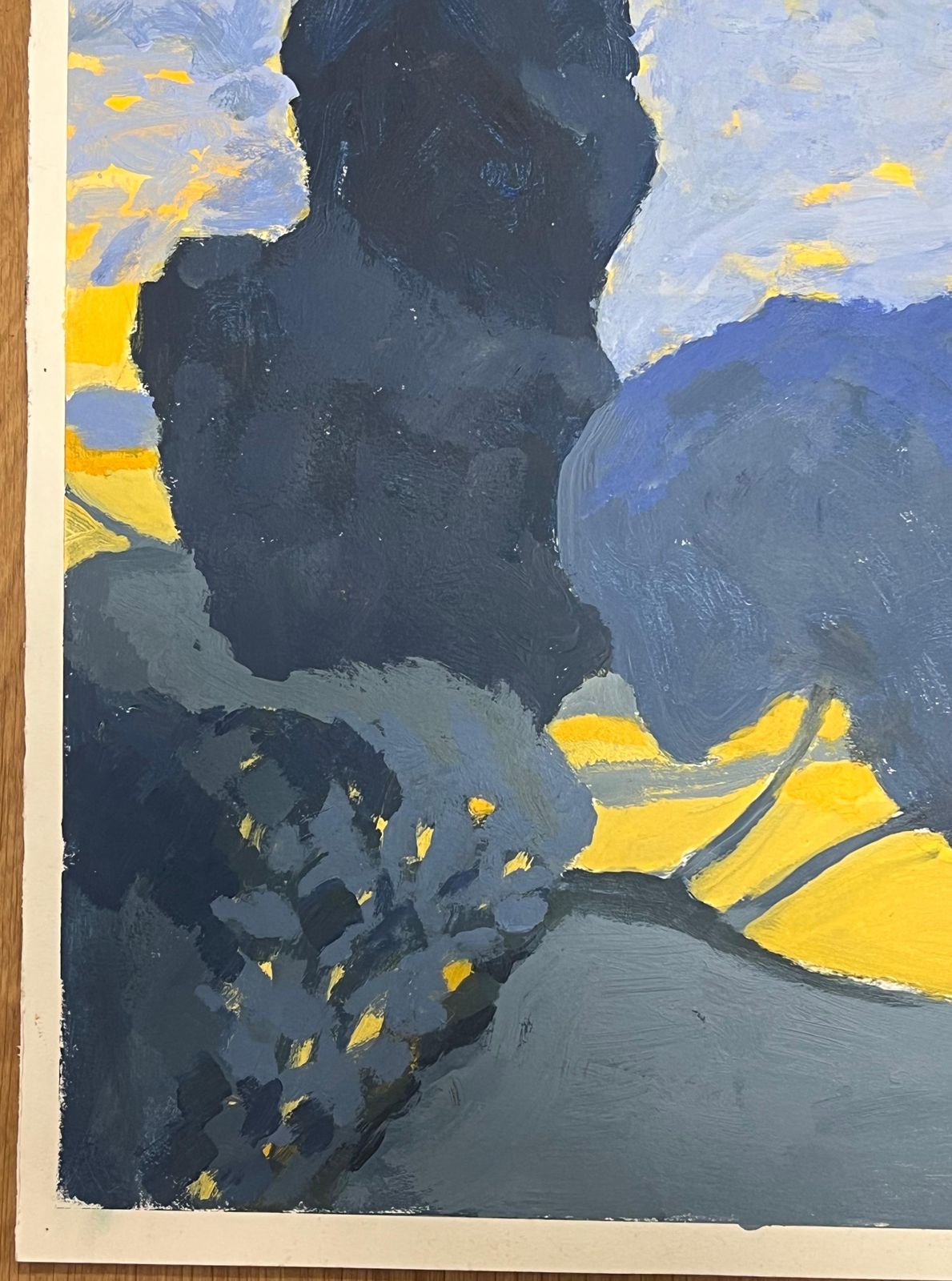 Jill Jacksonbritish Modernist Oil Painting Golden Fields Beneath A Starry Blue Sky photo 585.0