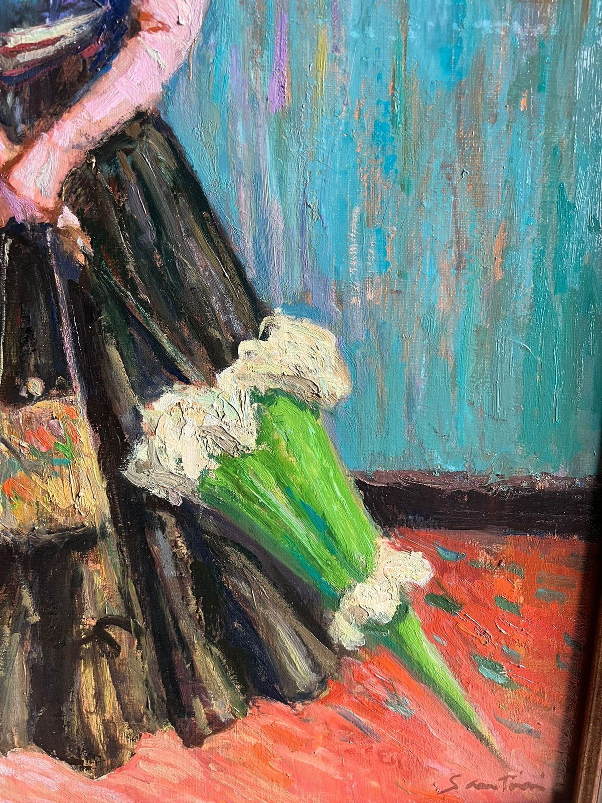 Pio Santinifine French Impressionist Oil Painting Portrait Elegant Lady With Parasol photo Art