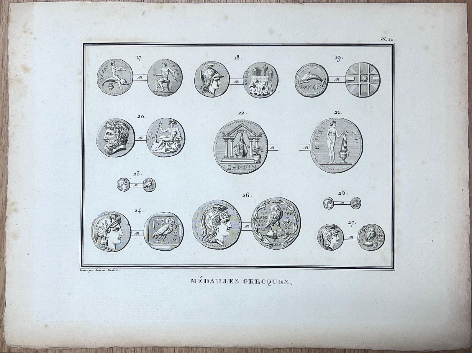 French Schoolpair Of Antique Engravings Depicting Ancient Greek Medallions And Coins19th Century photo furniture
