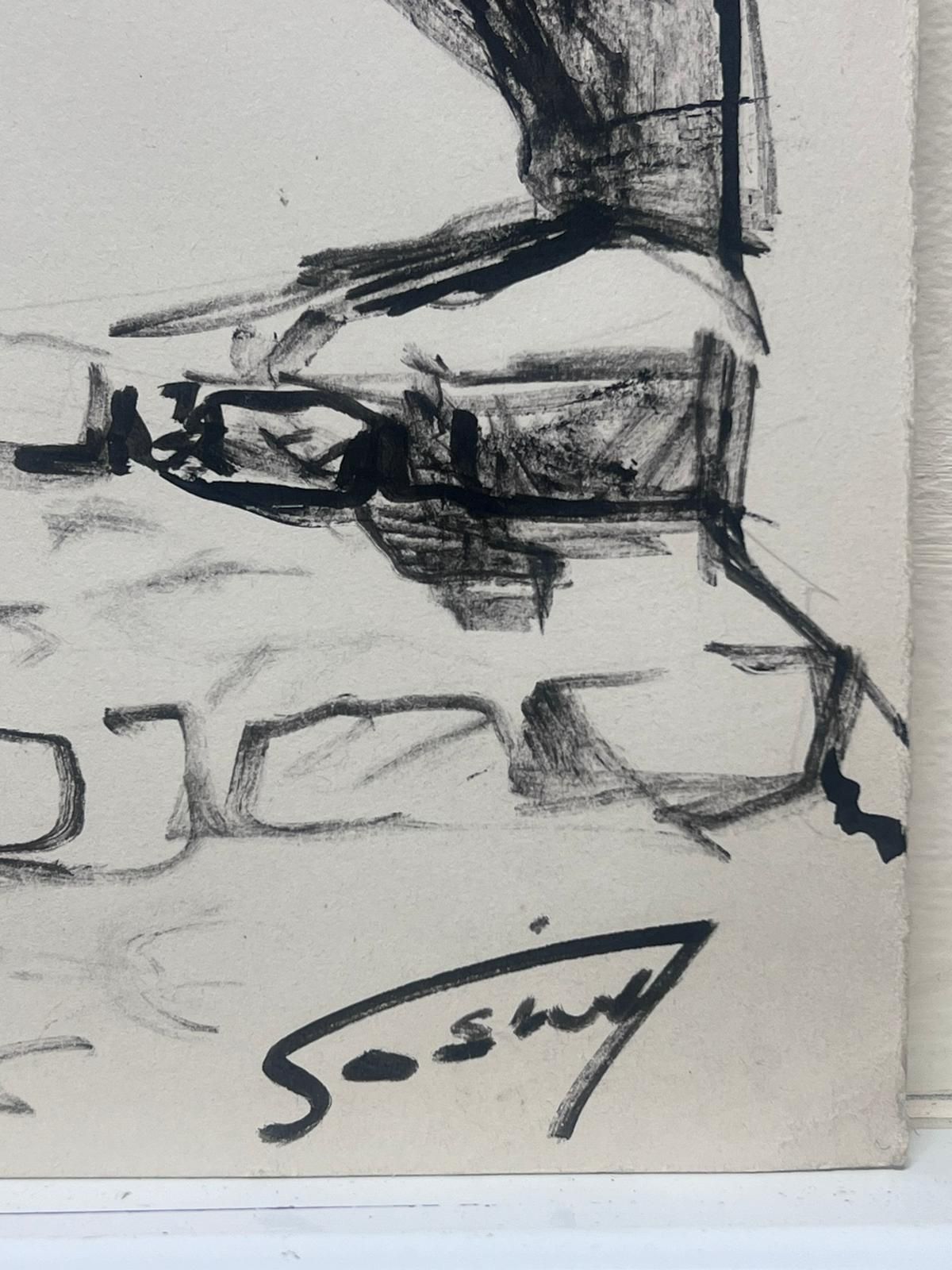 Josine Vignon1950s French Charming Charcoal Sketch Of A Rustic European Courtyard1950s photo vinterior