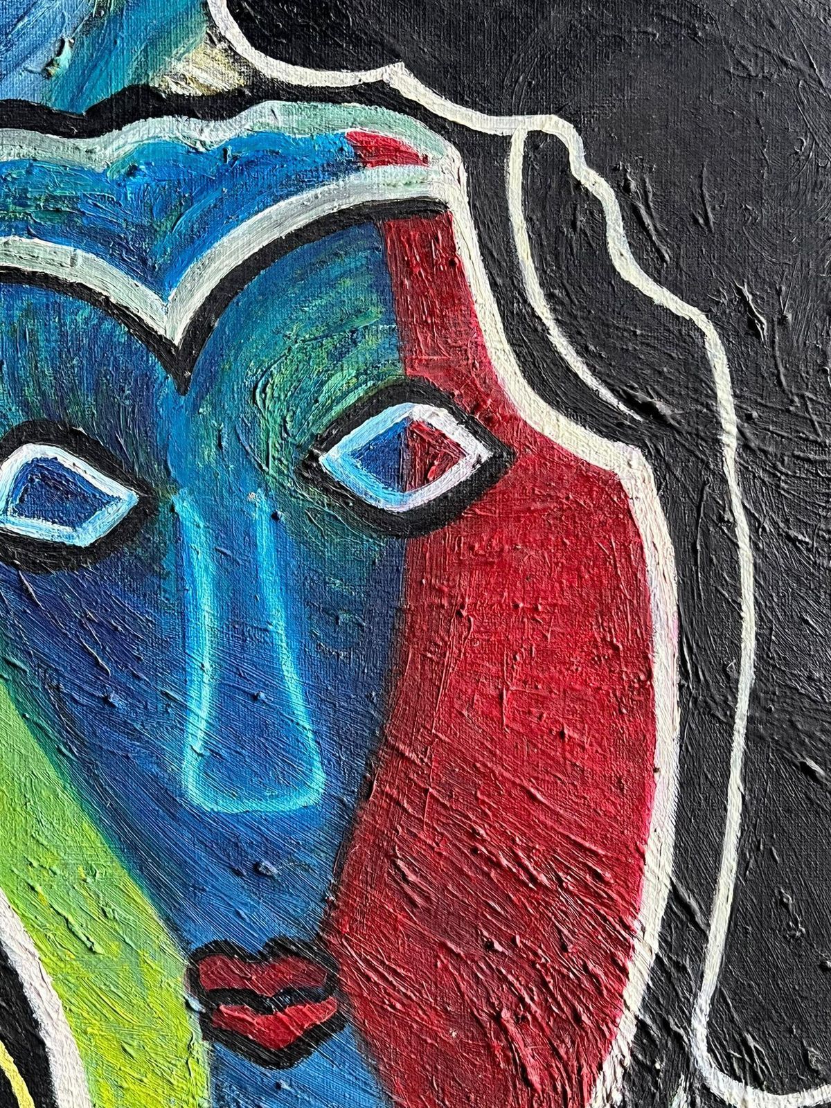 French Schoolfrench Contemporary Abstract Portrait Oil Painting In Vibrant Color Blocks2000's photo buy