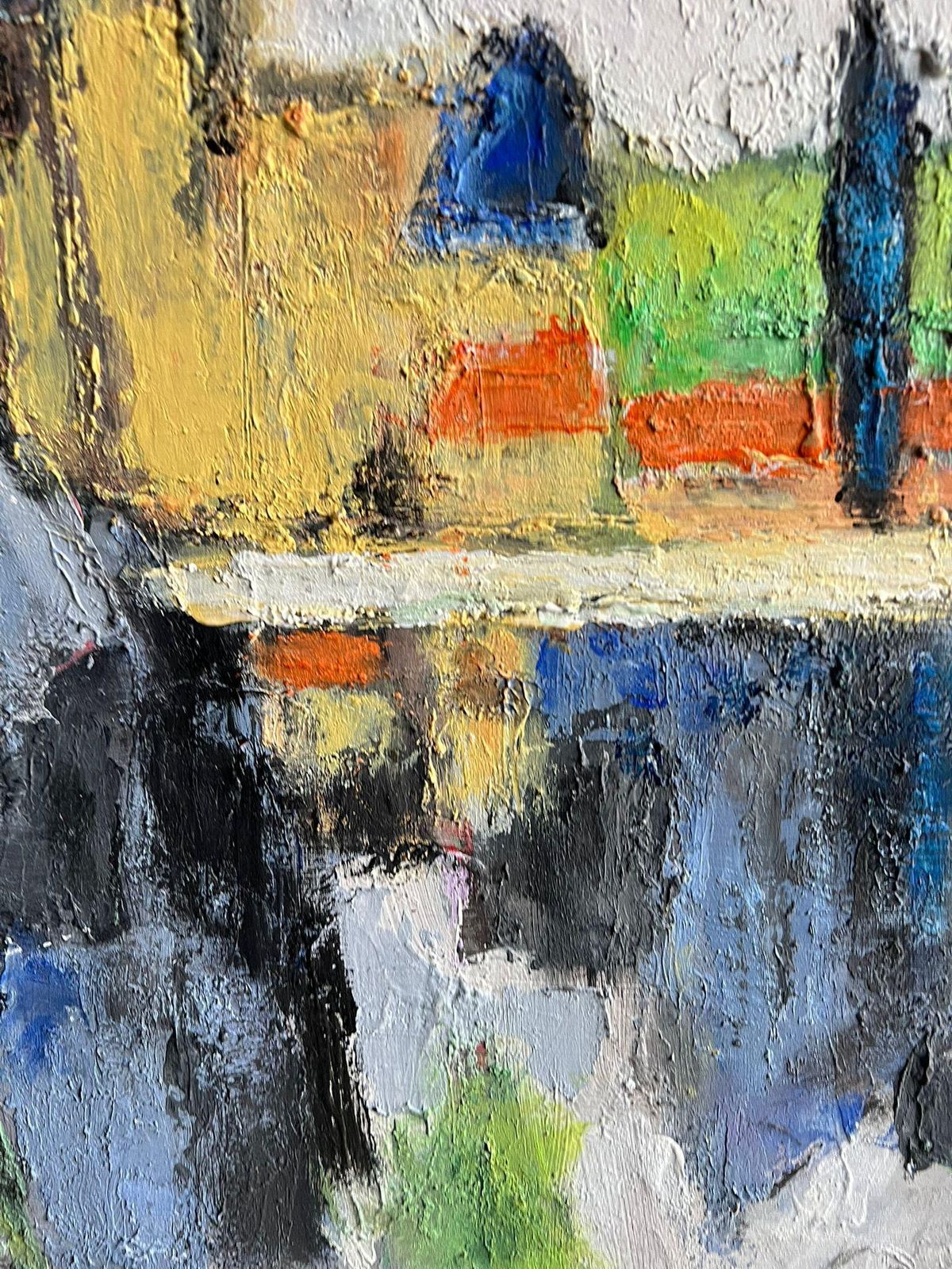 French Schoolmodern Abstract Landscape Painting A Vibrant Lakeside Village With Mountains2005 photo buy