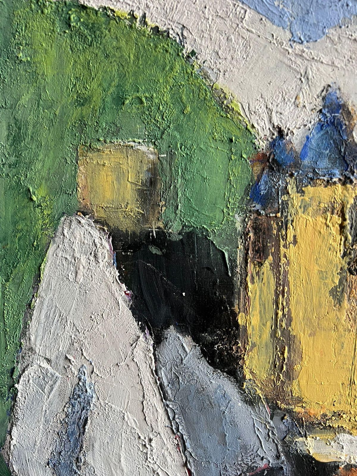 French Schoolmodern Abstract Landscape Painting A Vibrant Lakeside Village With Mountains2005 photo vintage