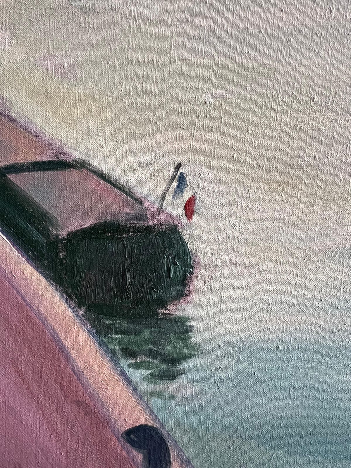 photo furniture Guy Pichonfrench River Scene With Barges And Bridge At Dusk Landscape Modern Oil Painting1999