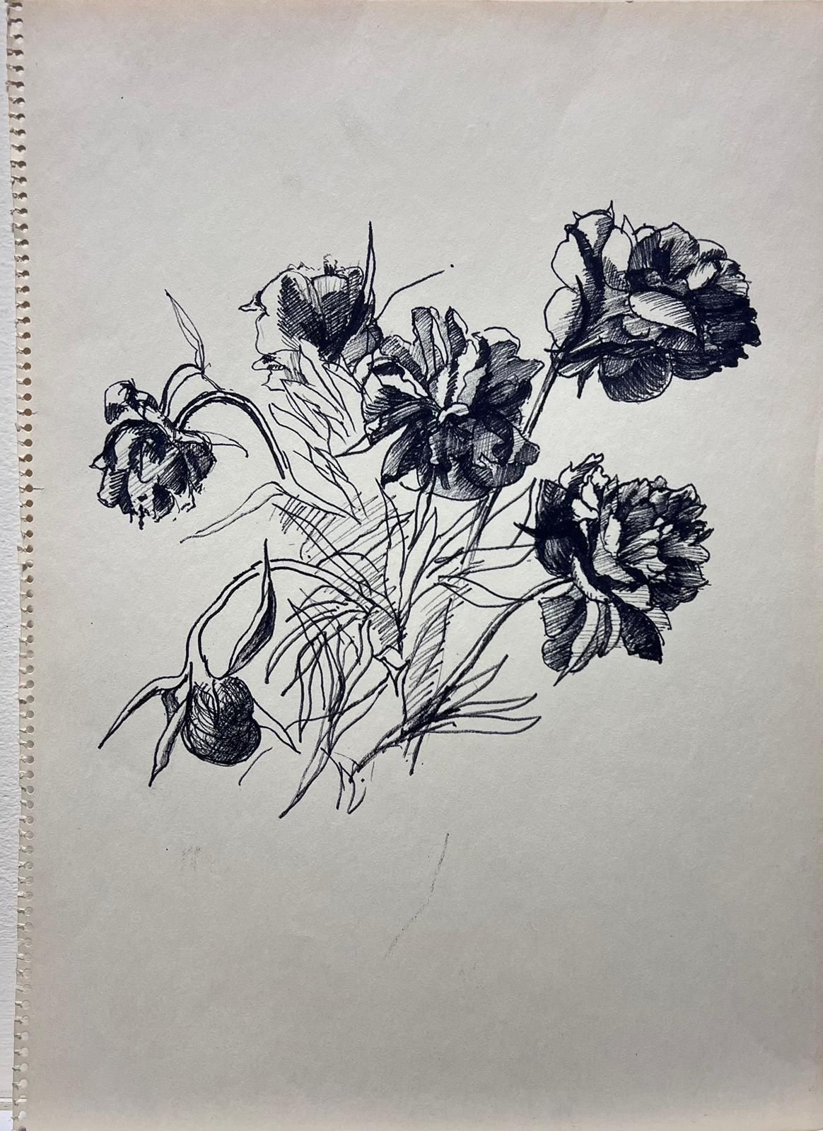 French Schooldelicate Ink Sketch Of Peonies Minimalist Floral Study photo furniture