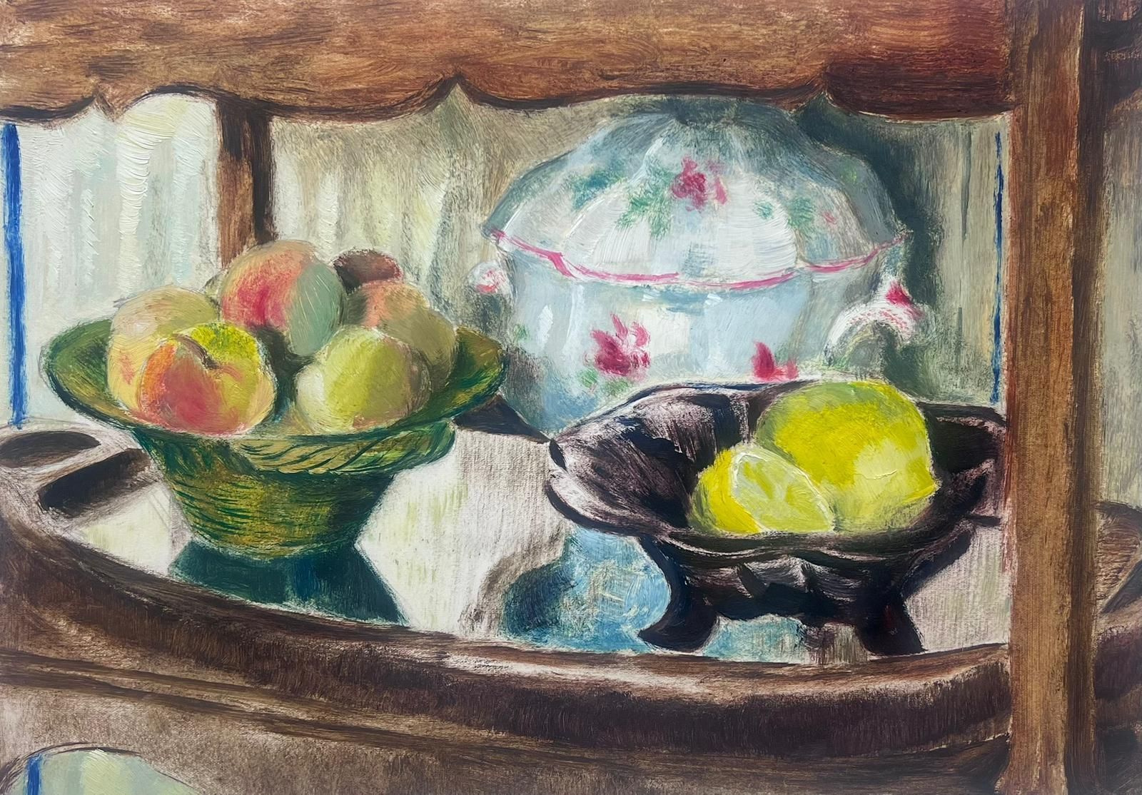 Josine Vignon1950s French Charming Still Life Of Fruit And China On A Shelved Display1950s