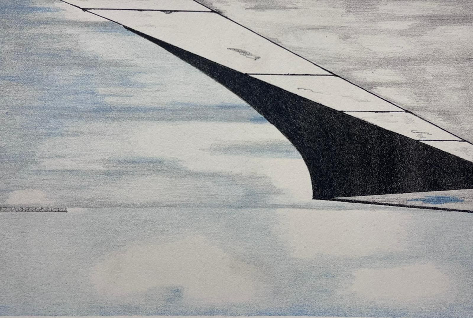French Schoolminimalist Aerial Perspective Of An Airplane Wing Contemporary Artwork