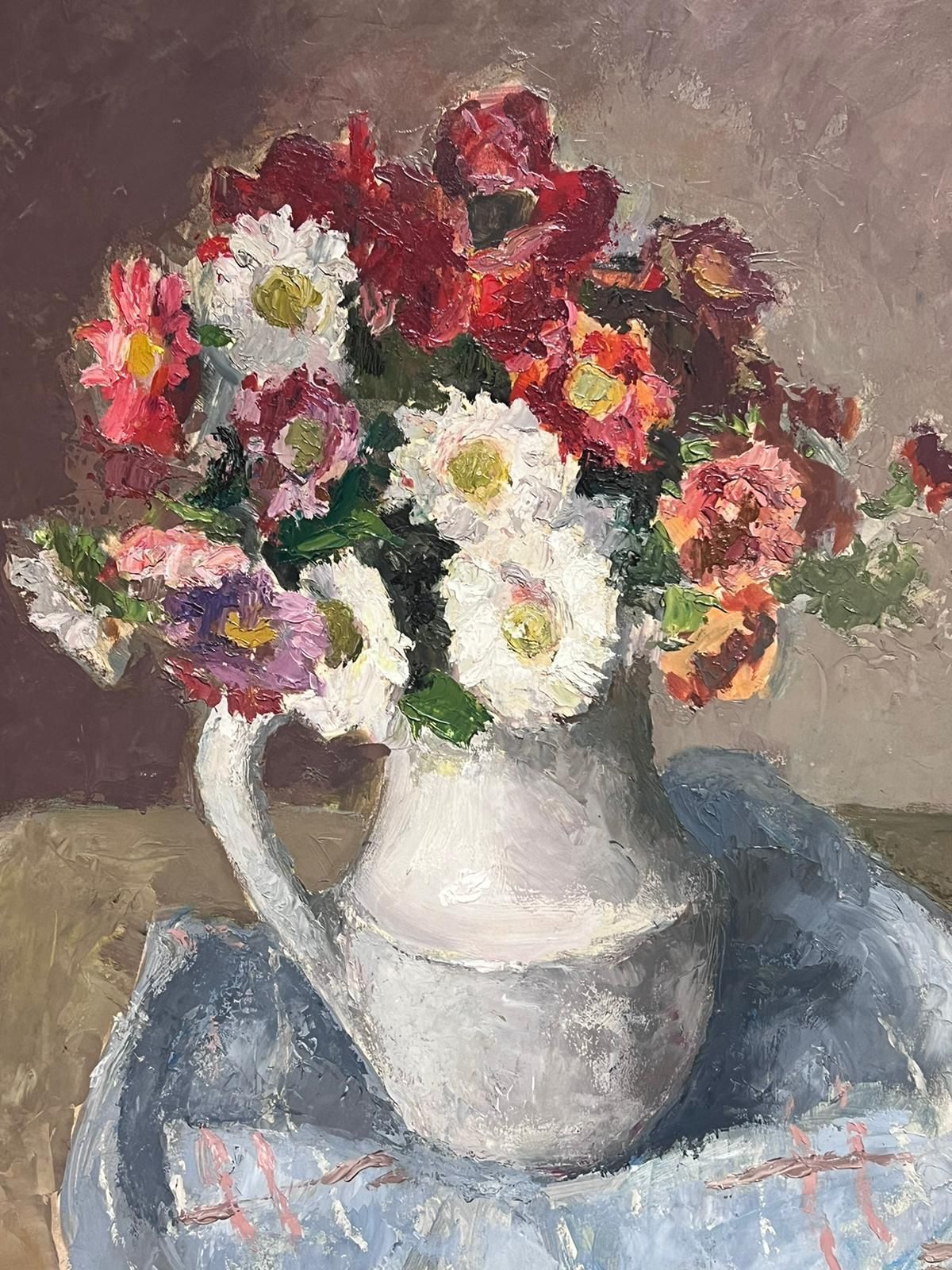 Lucien Martial French Vibrant Floral Still Life In Jug Mid 20th Century Oil Painting photo Art