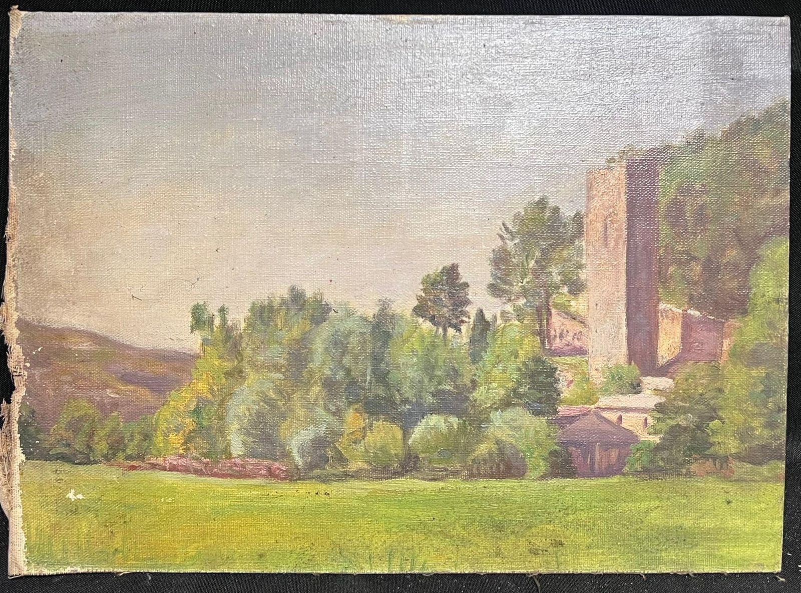 English Schoolcharming 20th Century Landscape With Ruins And Lush Foliage Oil photo furniture
