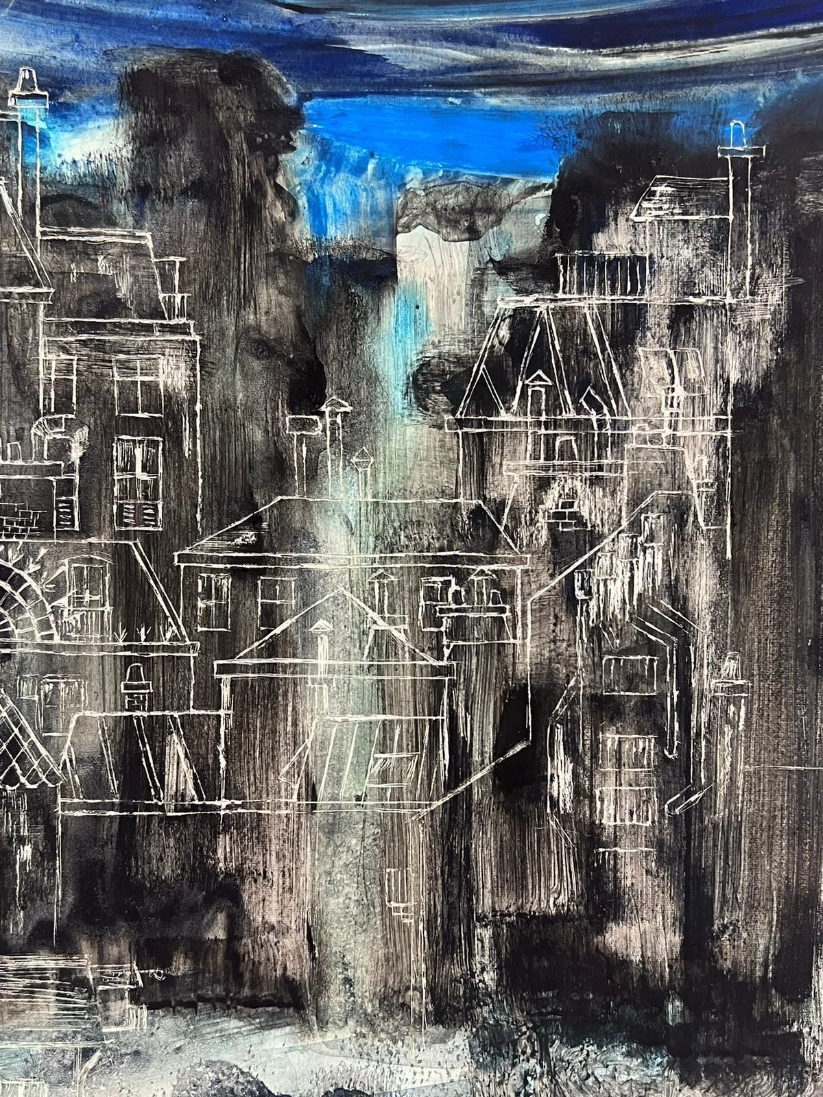 French Schoolmoody Abstract Urban Blue And Grey Landscape With Architectural Sketches photo 382.0