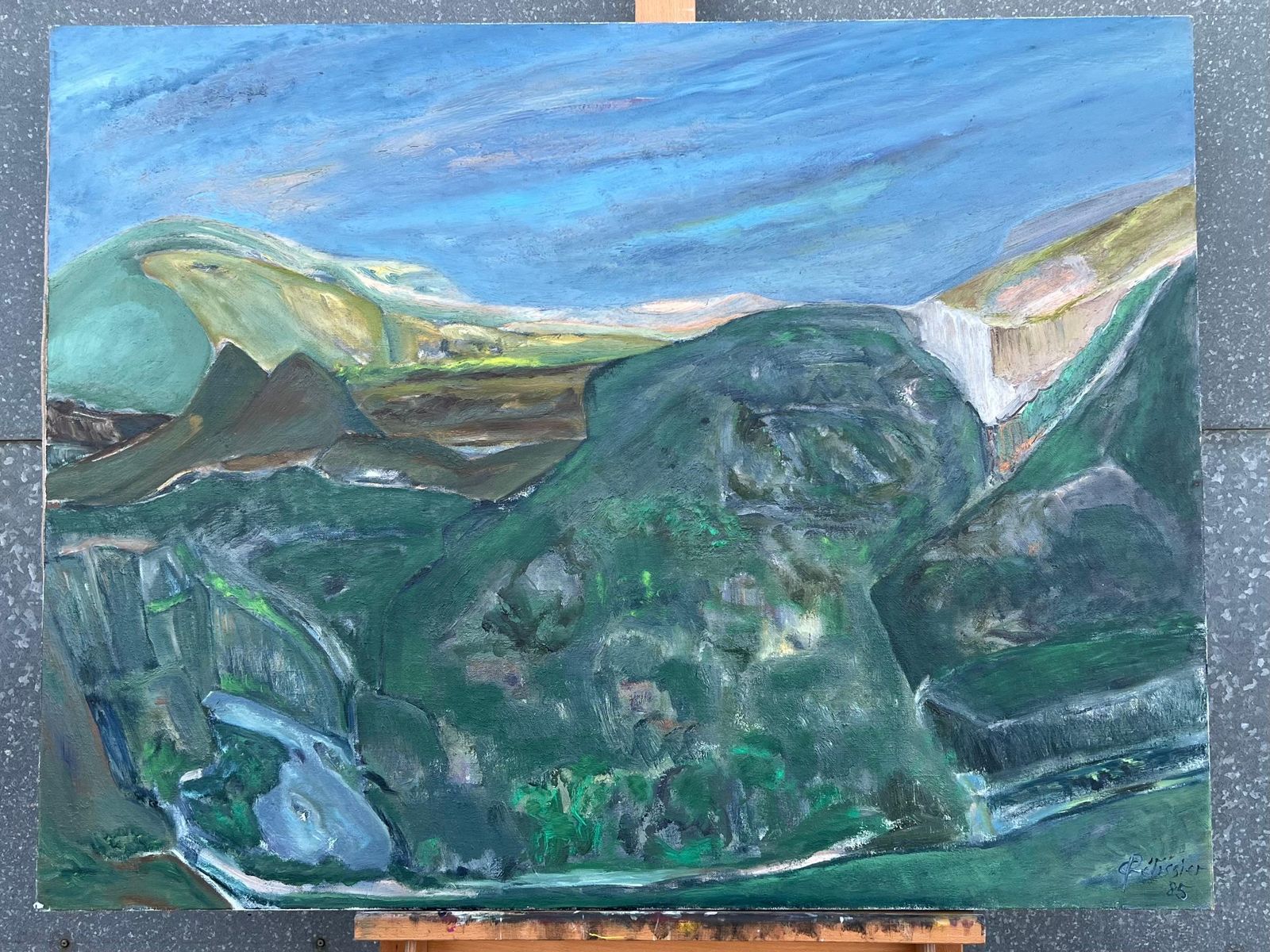 Gilbert Pelissier1980's French Expressionist Painting Rolling Hills And Valleys Verdant Landscape1985 photo furniture