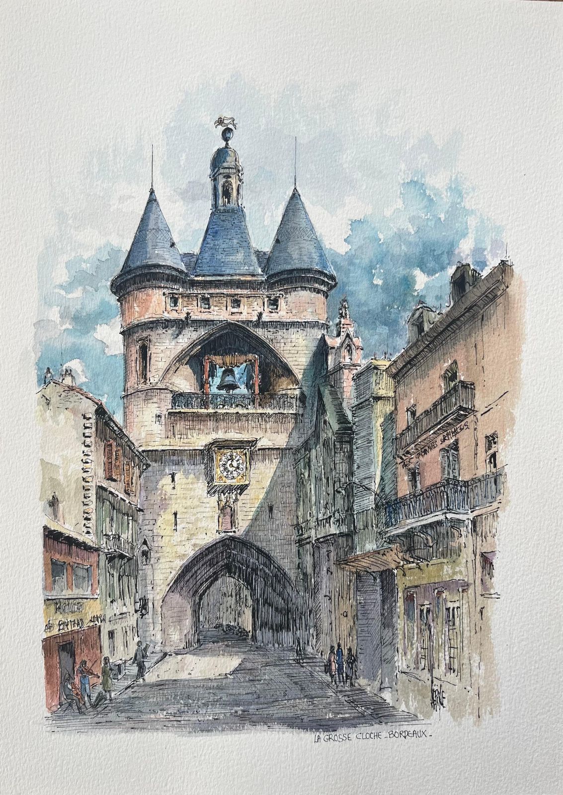 Robert Lepine (1929   2017)french Watercolor Of "La Grosse Cloche, Bordeaux" With Architectural Detailing20th Century