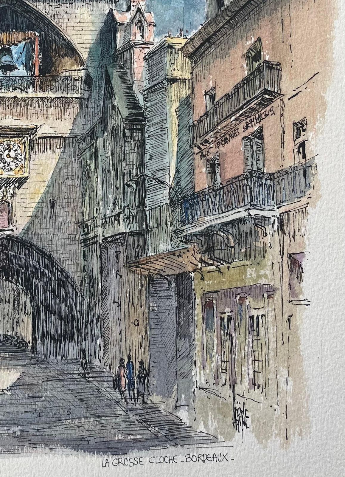 Robert Lepine (1929   2017)french Watercolor Of "La Grosse Cloche, Bordeaux" With Architectural Detailing20th Century photo for sale