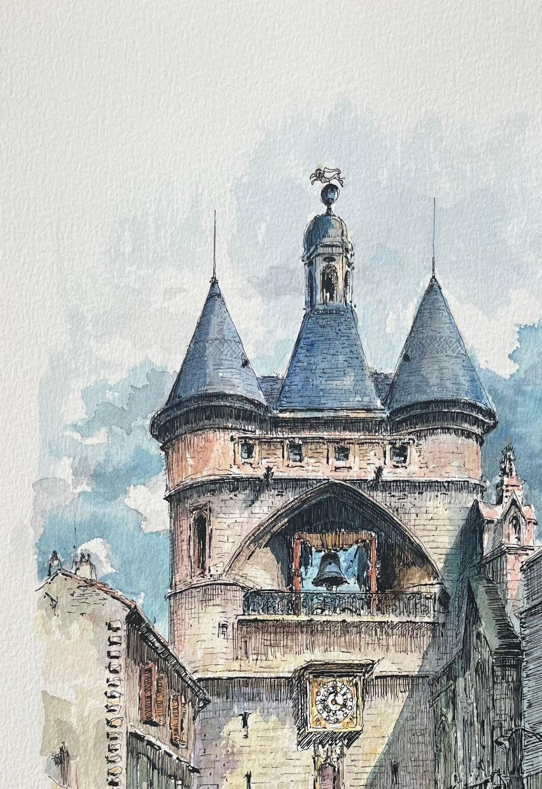 Robert Lepine (1929   2017)french Watercolor Of "La Grosse Cloche, Bordeaux" With Architectural Detailing20th Century photo vinterior
