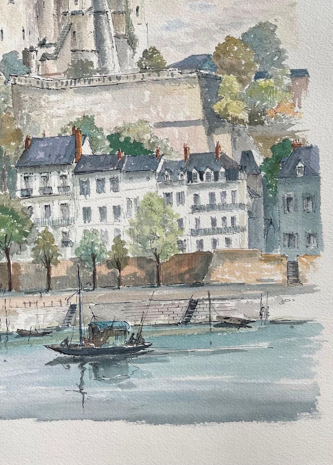 Robert Lepine (1929   2017)french Watercolor Of "Château De Saumur: Riverside View"20th Century photo for sale