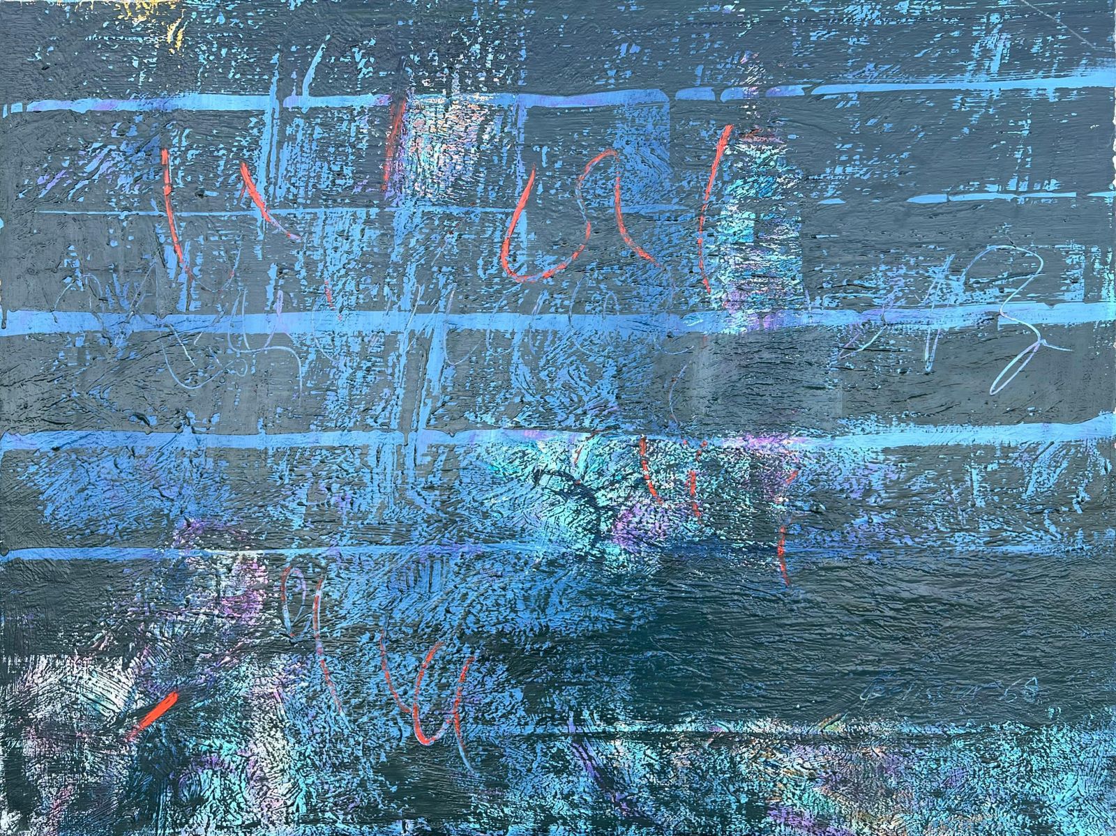 Gilbert Pelissiervery Large French 20th Century Blue Textured Abstract Composition Painting