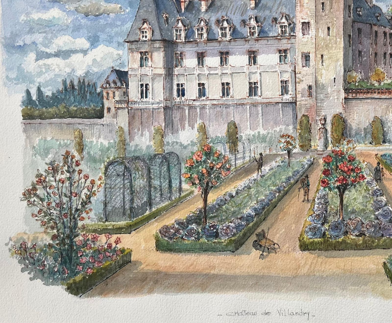 Robert Lepine (1929   2017)french Watercolor Of "Château De Villandry With Formal Gardens"20th Century photo 816.0