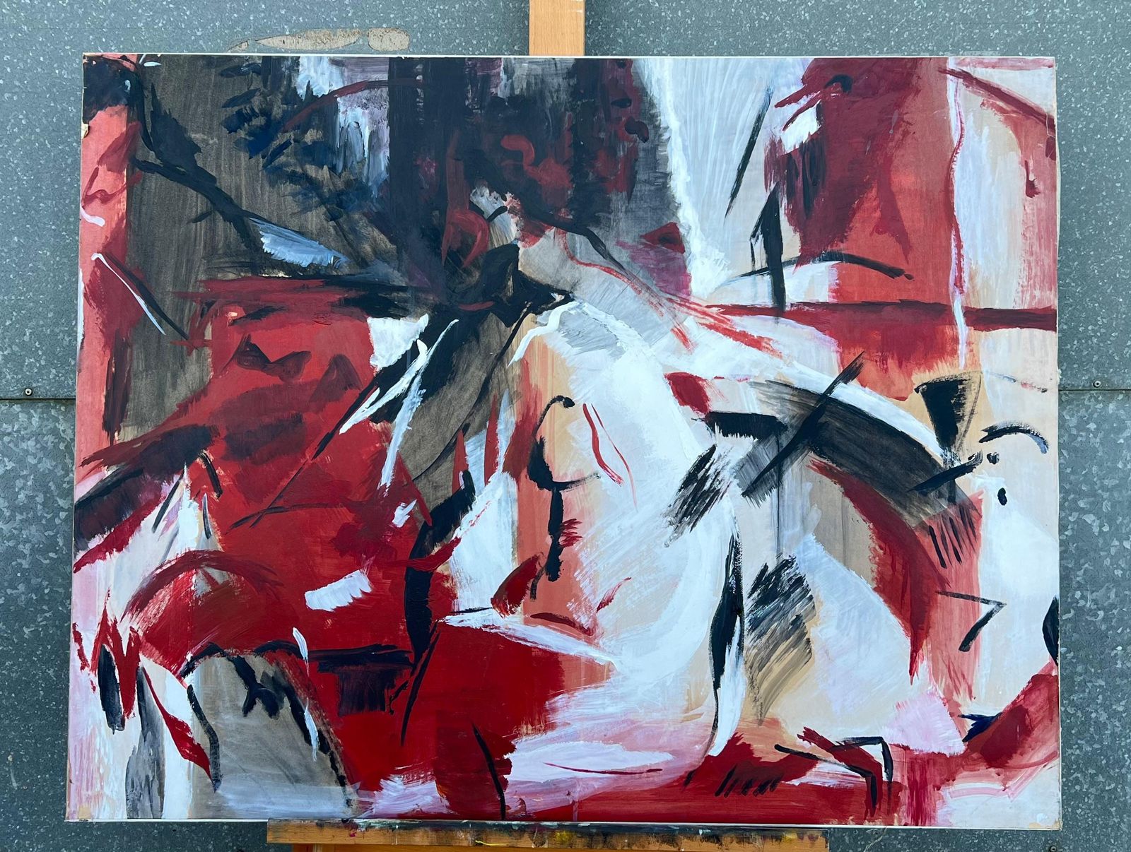 Marie Deloume (French Born 1942)huge French 20th Century Black Red & White Bold Abstract Expression Painting1982 photo furniture