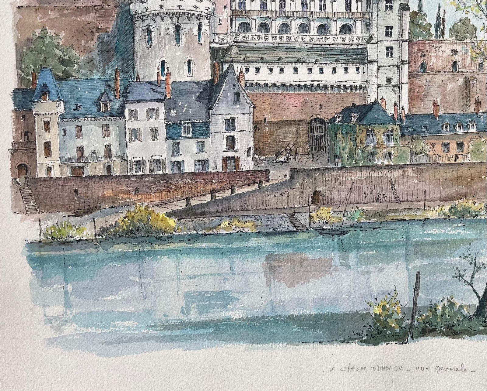 Robert Lepine (1929   2017)french Watercolor Of "Château D'amboise: Vue Générale"20th Century photo Art