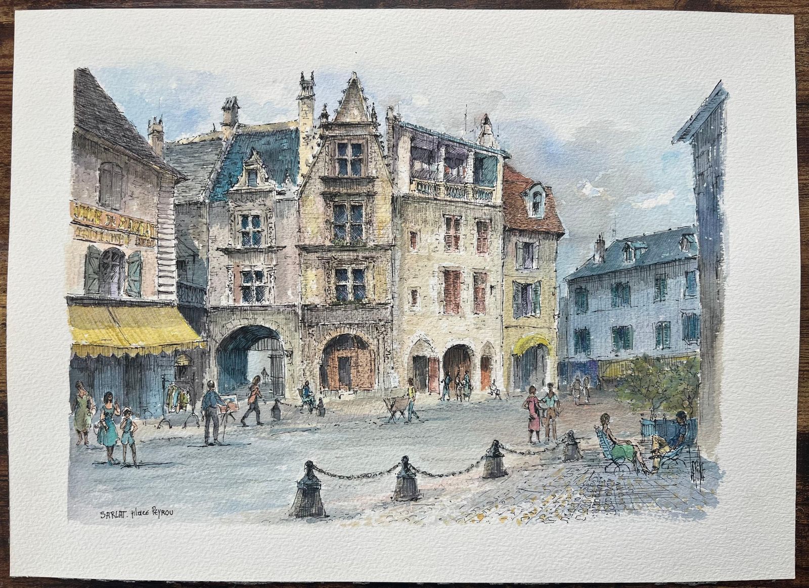 Robert Lepine (1929   2017)french Watercolor Painting Of Sarlat La Canéda, Place Peyrou20th Century photo furniture