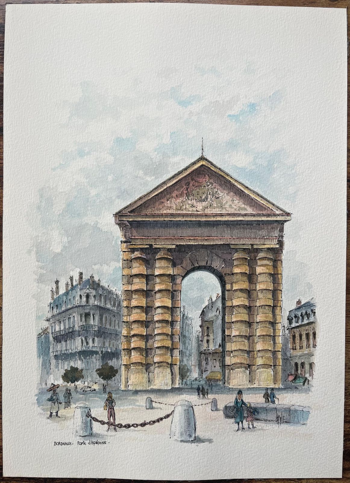 Robert Lepine (1929   2017)french Watercolor Of "Porte D’aquitaine, Bordeaux" With Cityscape Details20th Century photo furniture