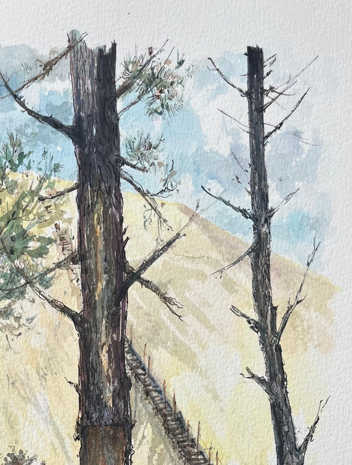 Robert Lepine (1929   2017)french Watercolor Painting Of “Pin En Gemmage” In Forested Dunes20th Century photo vinterior