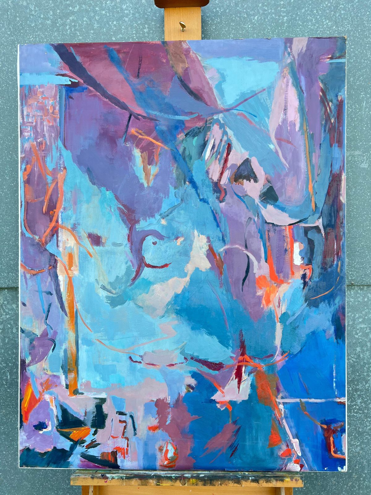 Marie Deloume (French Born 1942)huge French 20th Century Blue & Purple Abstract Expressionist Painting photo furniture