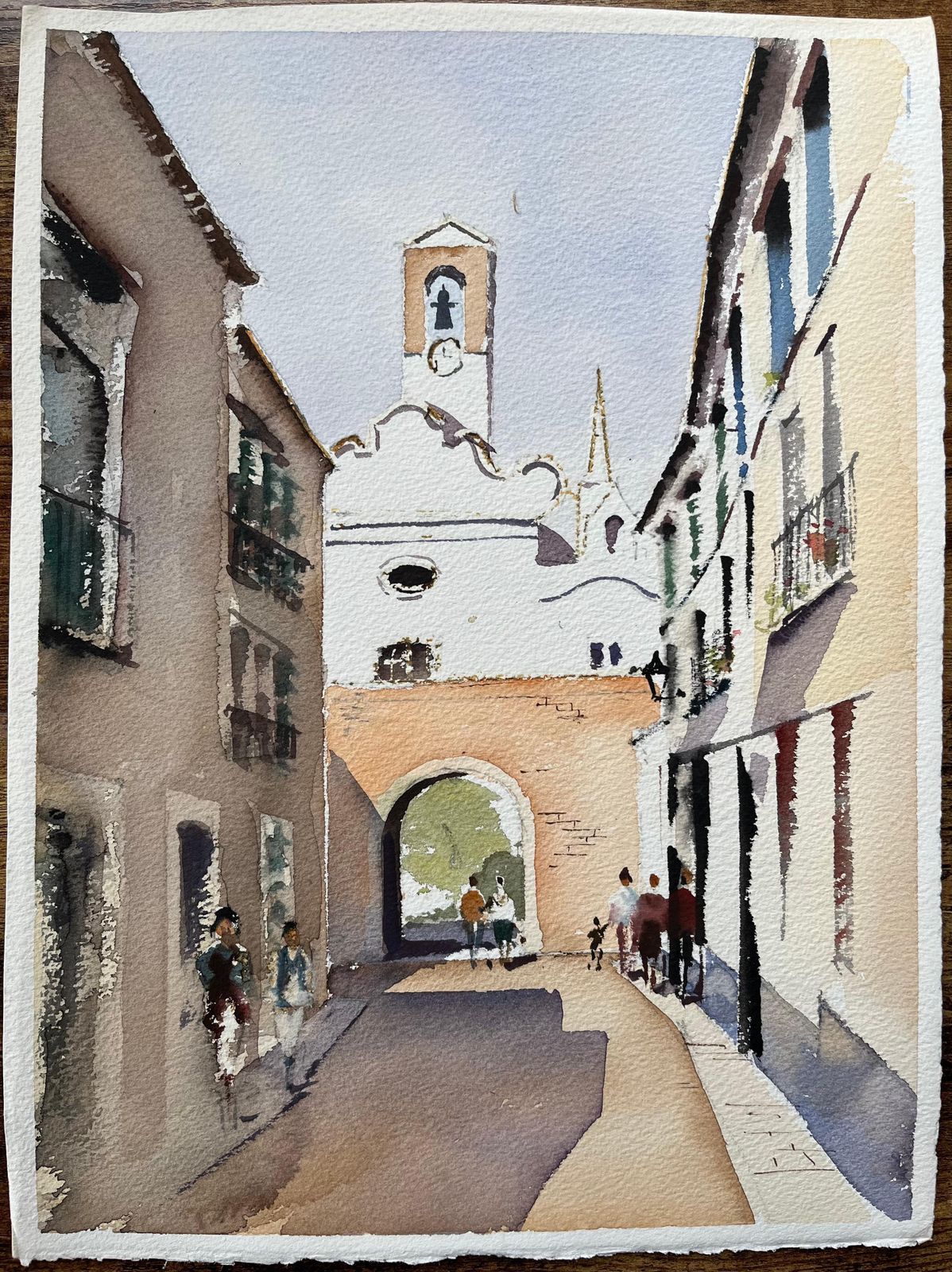 Anthony Averybritish Watercolor Of Spanish Village Scene With Church And Archway photo furniture