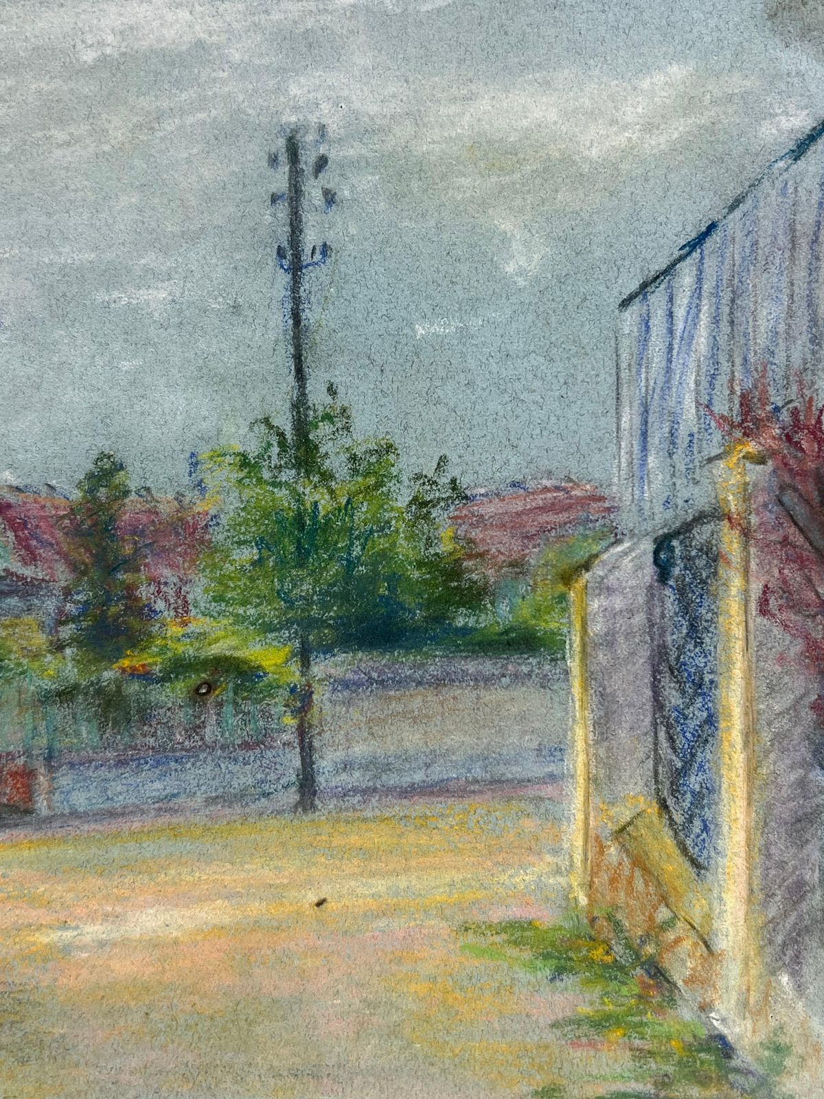 Regine Davidmid 20th Century French Quiet Village Corner Pastel Painting1947 photo for sale