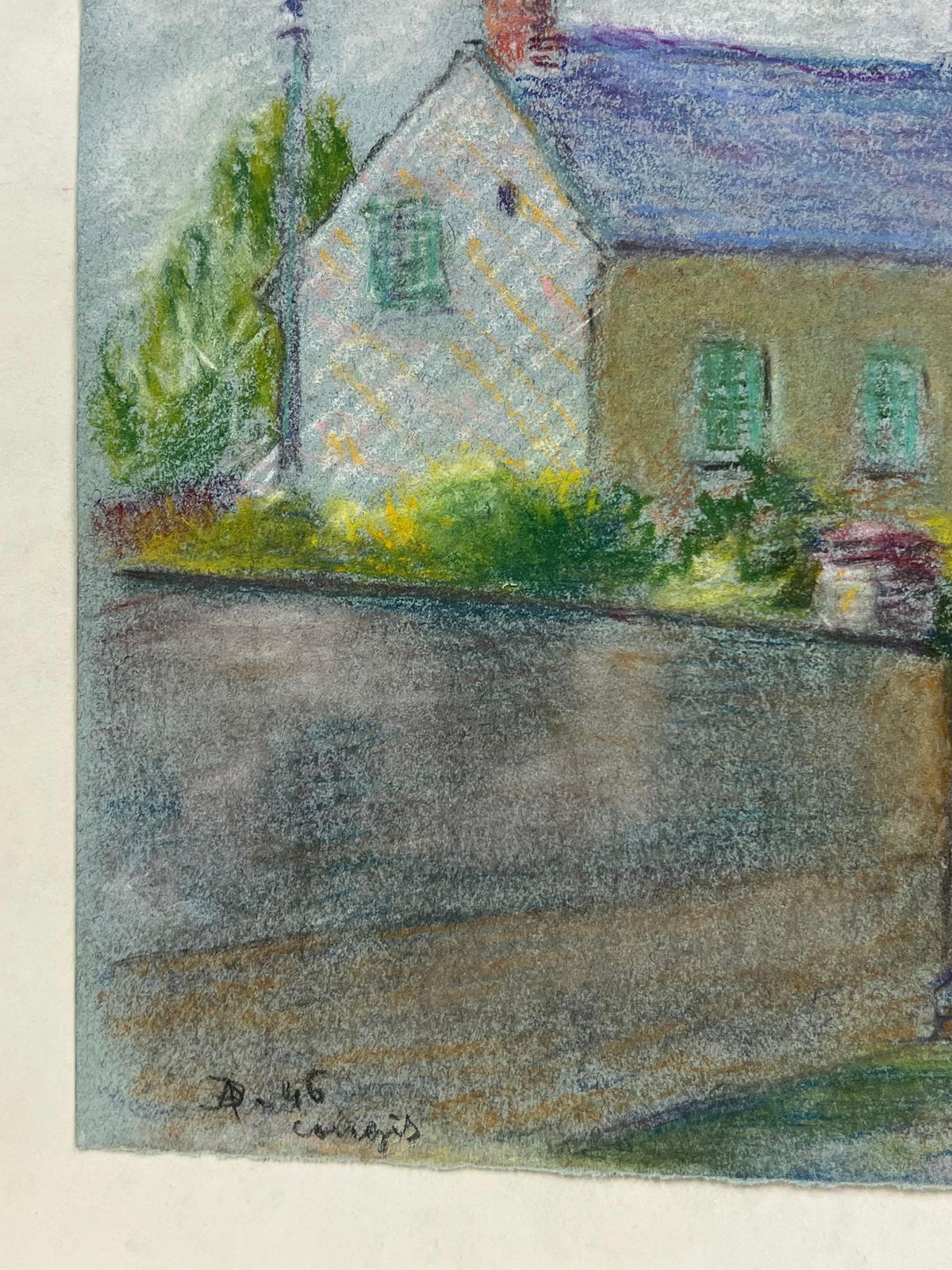 Regine Davidmid 20th Century French Quiet Village Corner Pastel Painting1947 photo vinterior