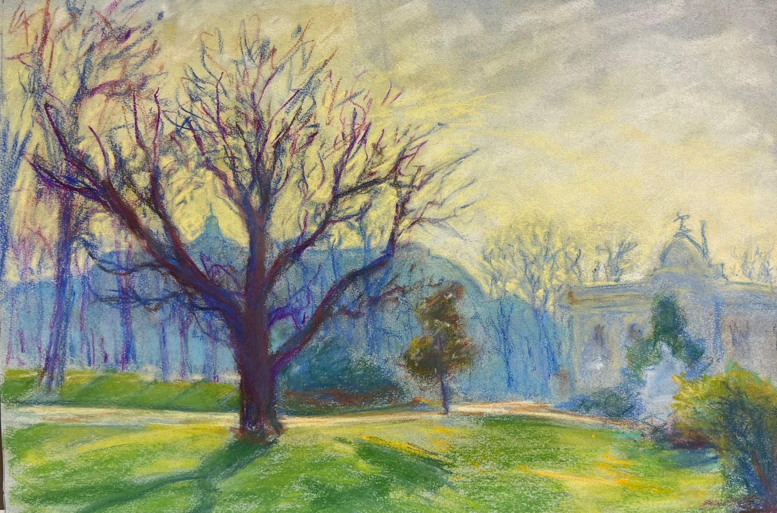 Regine Davidmid 20th Century French Winter Sunlight In The Park Landscape Of Bare Trees1975