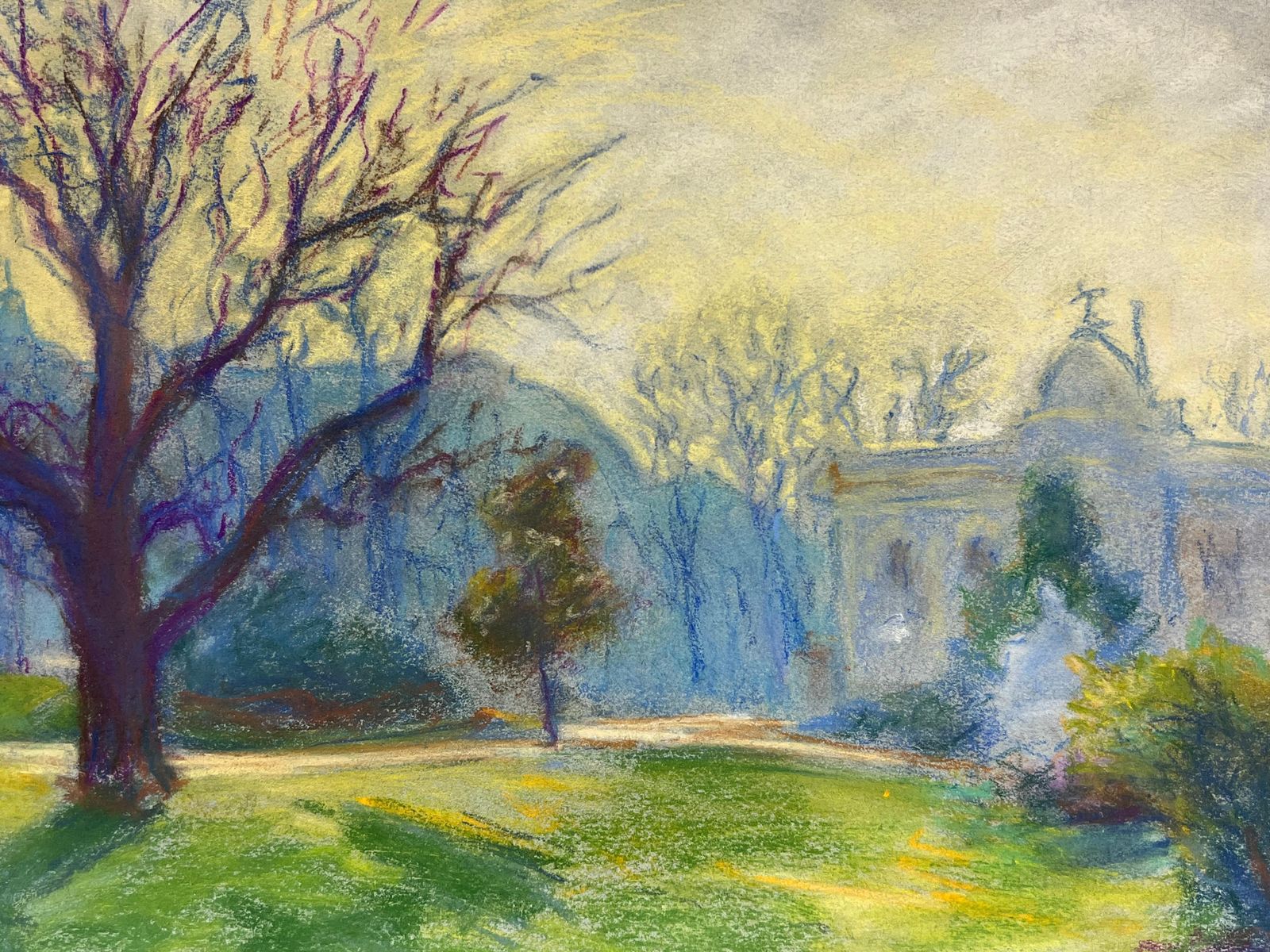 Regine Davidmid 20th Century French Winter Sunlight In The Park Landscape Of Bare Trees1975 photo for sale