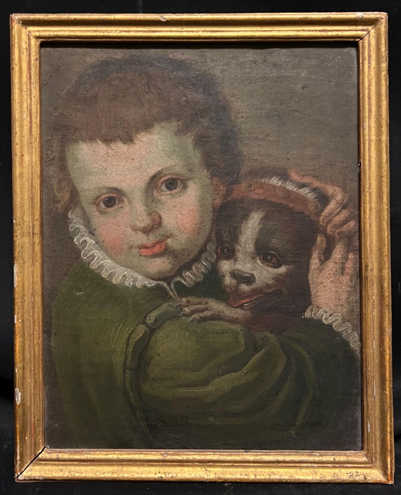 Fine 1600's Italian Baroque Master Portrait Of Child With Pet Dog Oil Painting1600's photo furniture