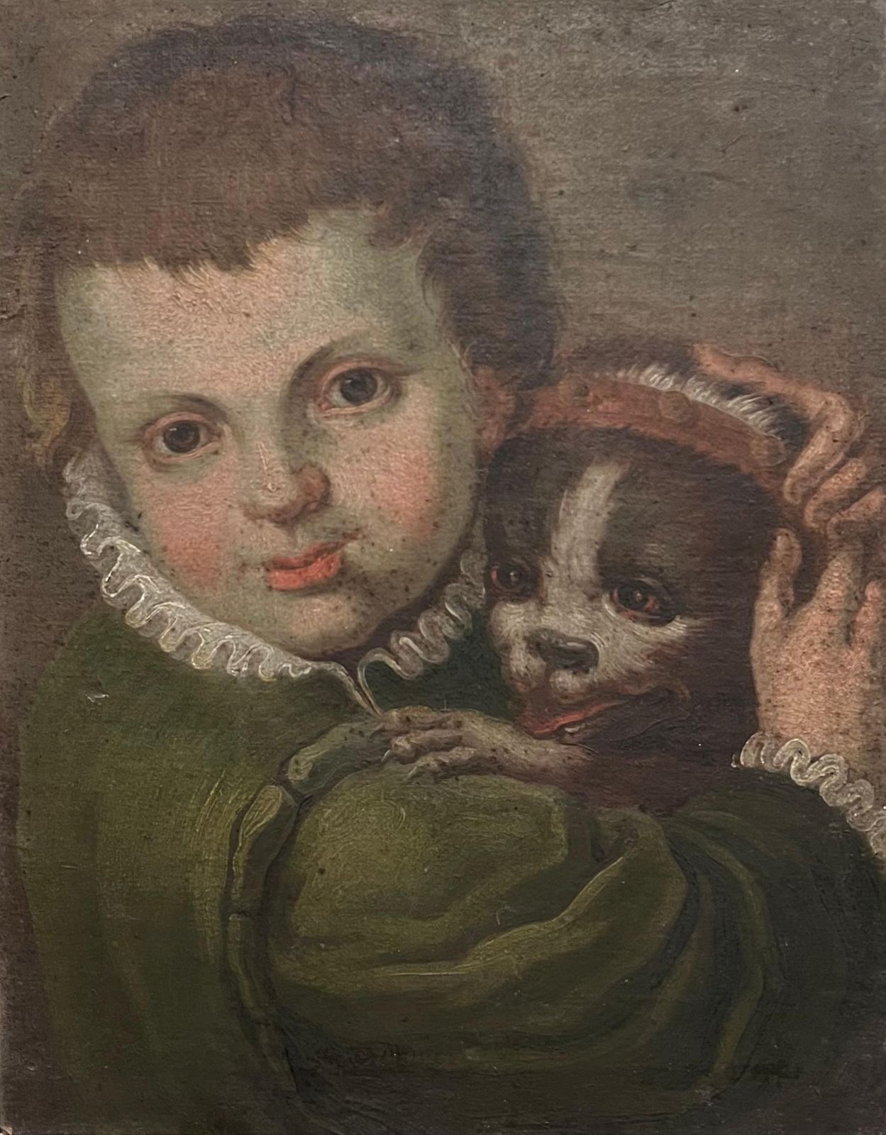 Fine 1600's Italian Baroque Master Portrait Of Child With Pet Dog Oil Painting1600's photo for sale