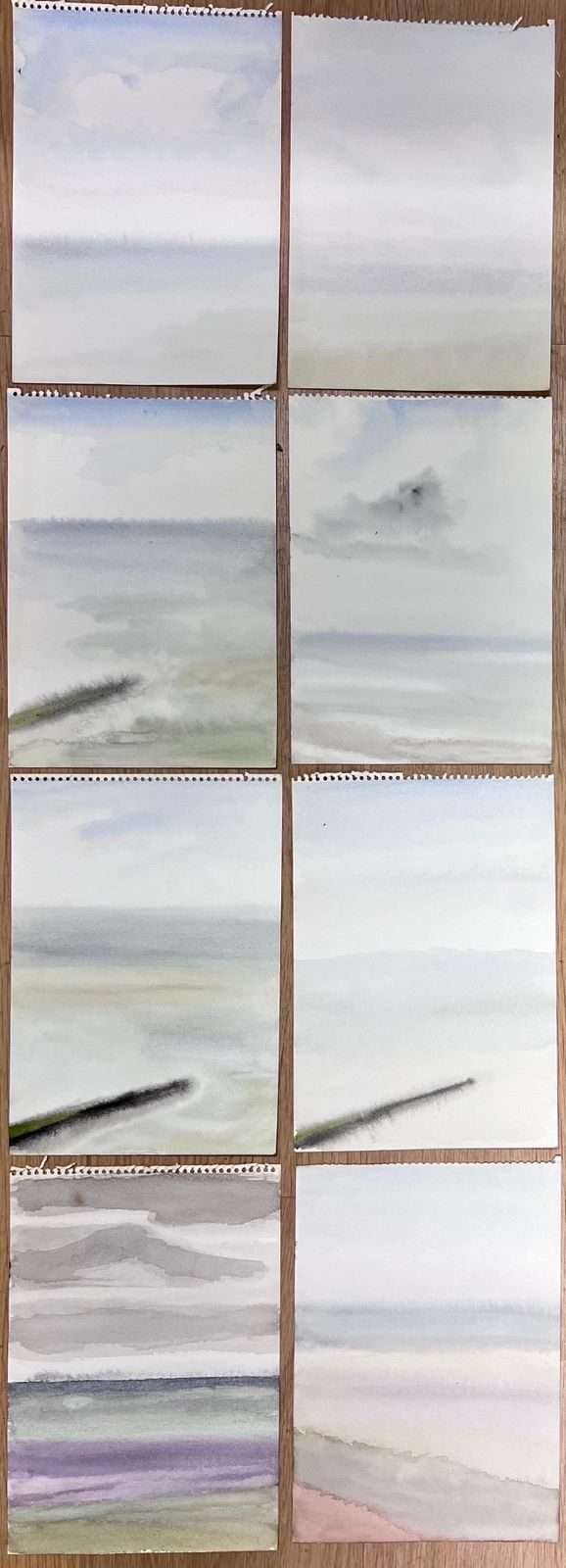 French Schoolset Of Six Series Of Minimalist Coastal Watercolours Seaside Landscapes