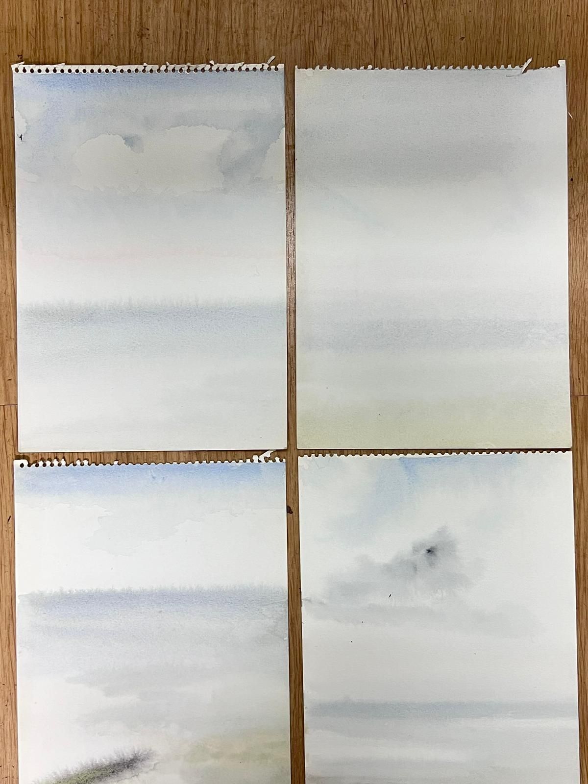 French Schoolset Of Six Series Of Minimalist Coastal Watercolours Seaside Landscapes photo furniture