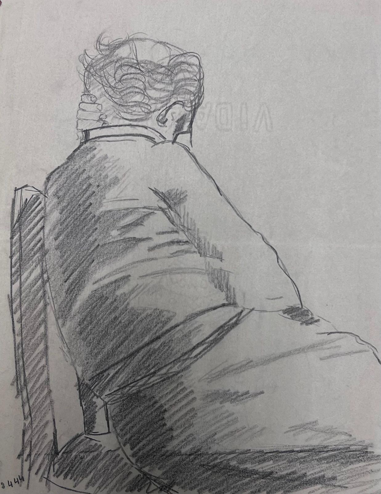 French Schoolstudy Of A Seated Figure From Behind Pencil Sketch